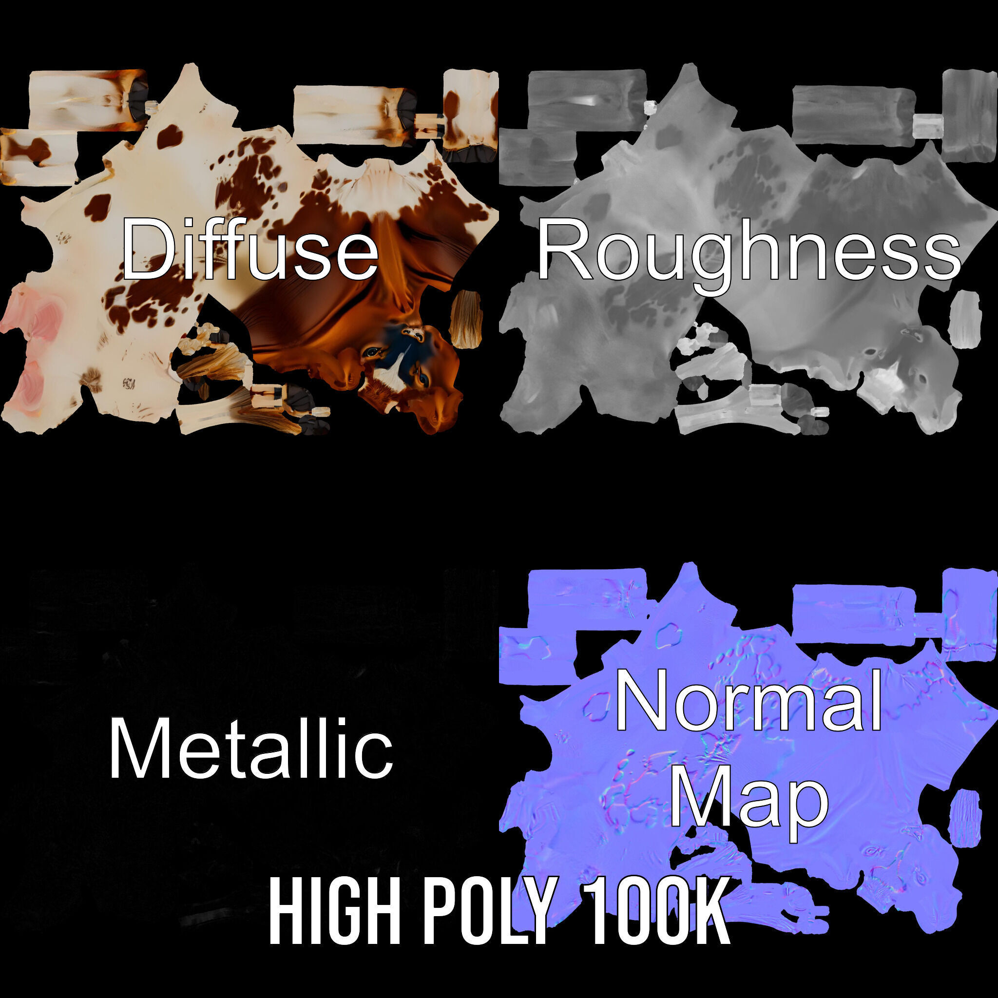 Spotted Dairy Cow D Model Pack Low-poly 3D model_4