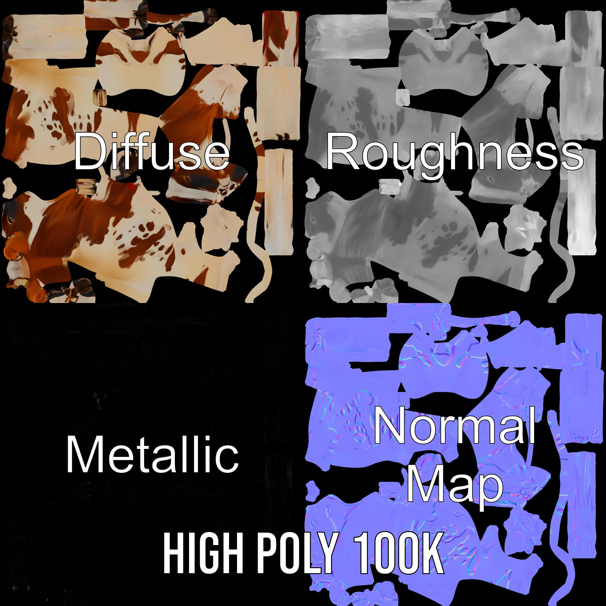 Detailed Cow Model Pack for Production Rendering Low-poly 3D model_3