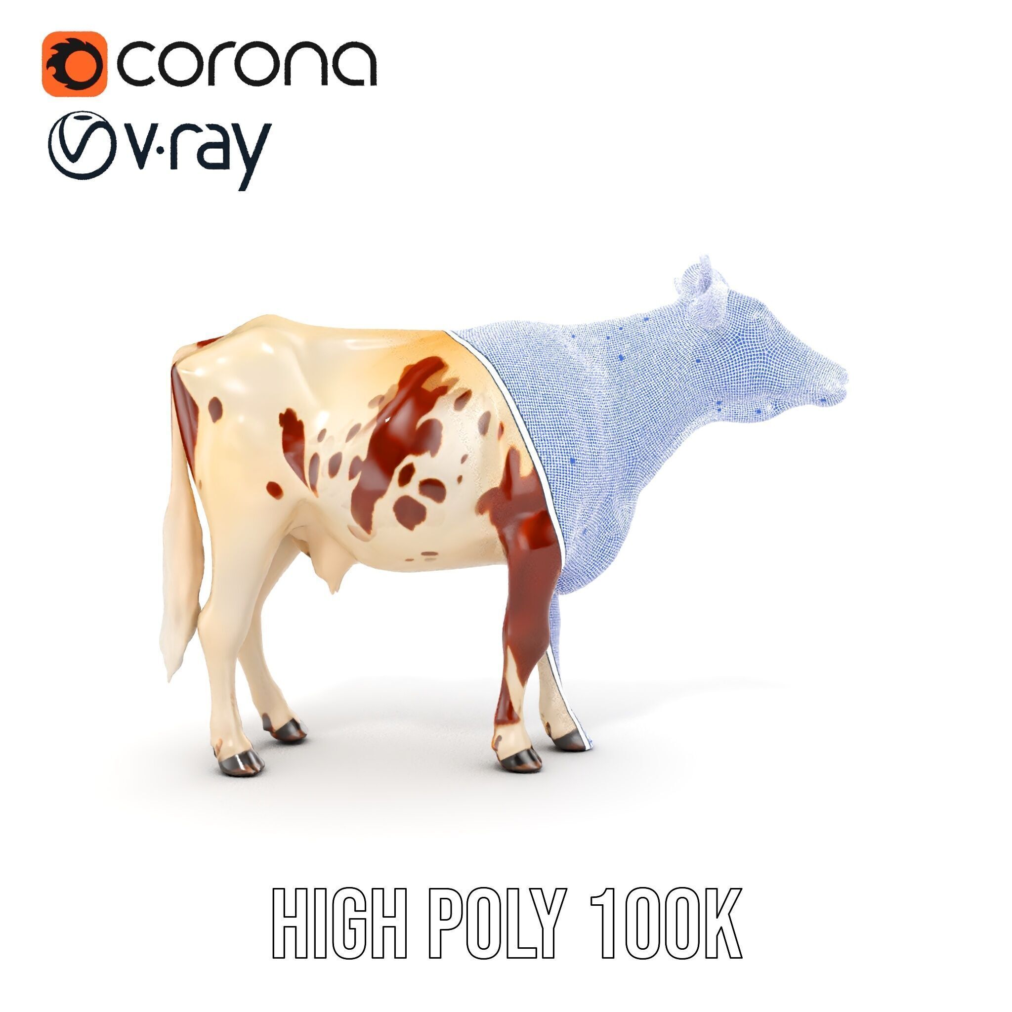 Detailed Cow Model Pack for Production Rendering Low-poly 3D model_36