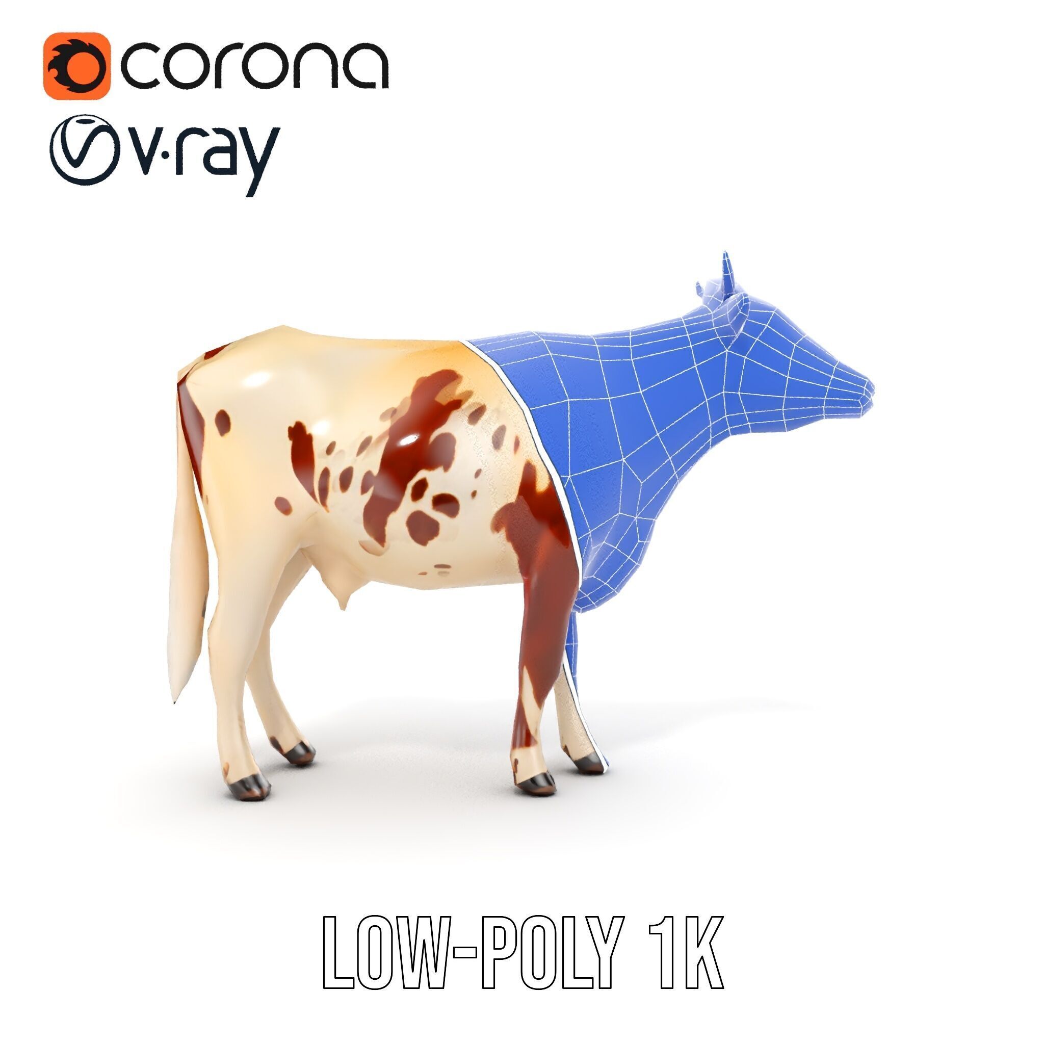 Detailed Cow Model Pack for Production Rendering Low-poly 3D model_28