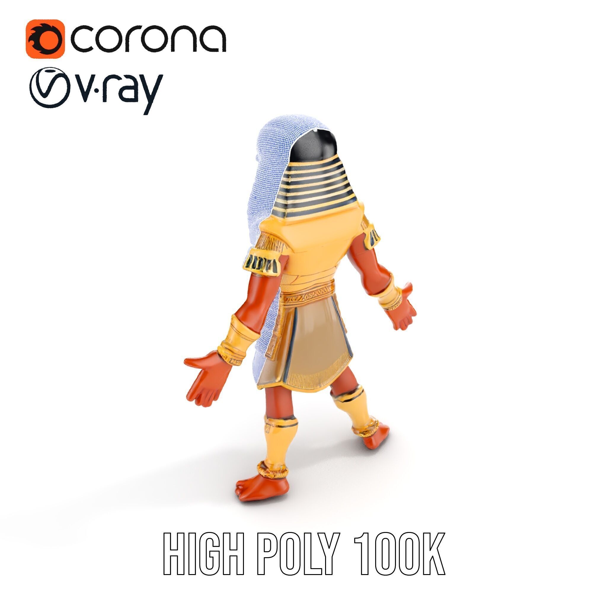 Ancient Egyptian Warrior Character Model Rigged and Animated Low-poly 3D model_37