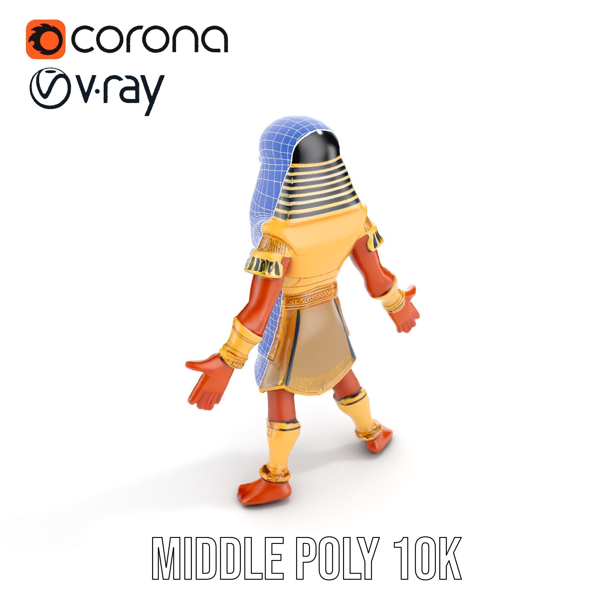 Ancient Egyptian Warrior Character Model Rigged and Animated Low-poly 3D model_22