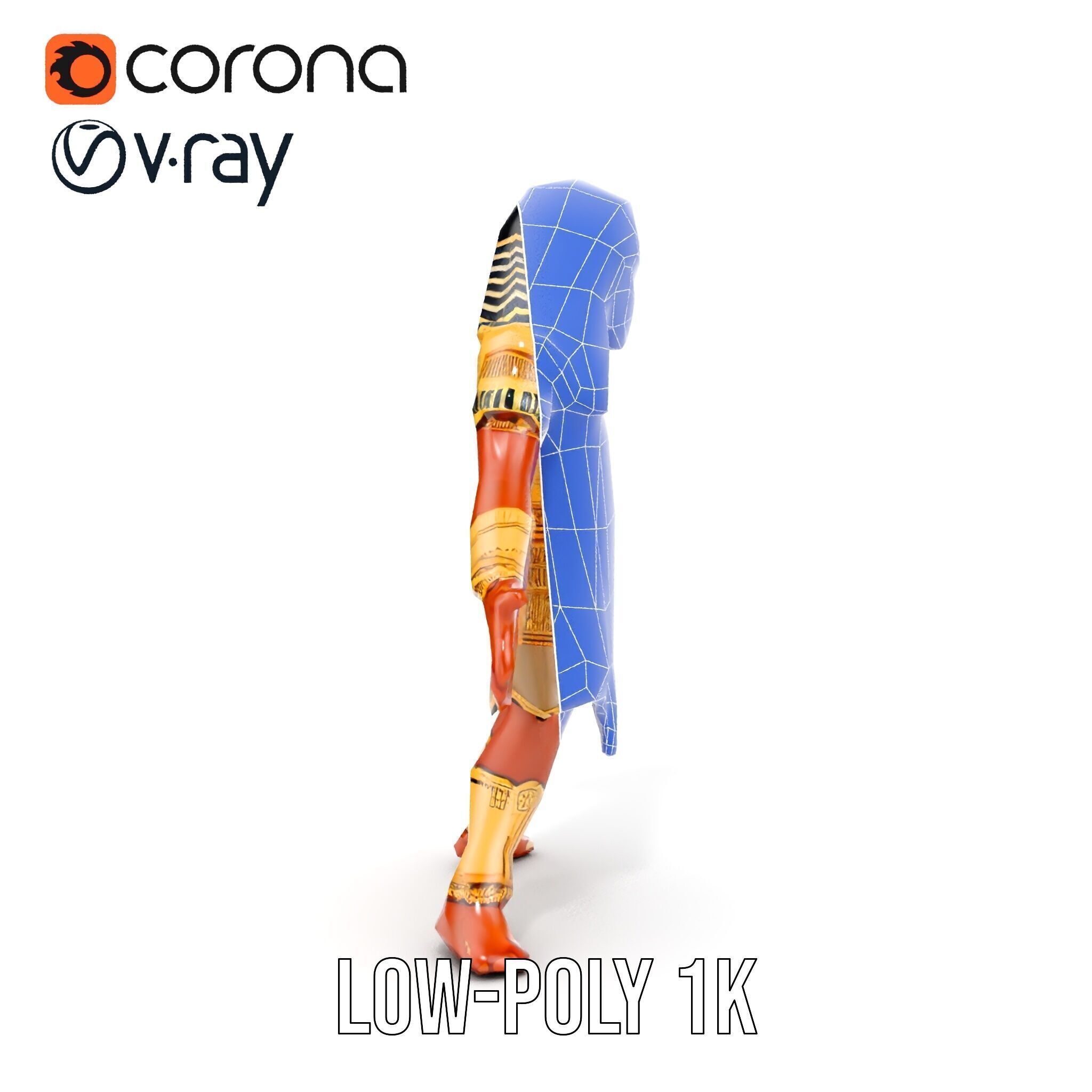 Ancient Egyptian Warrior Character Model Rigged and Animated Low-poly 3D model_28