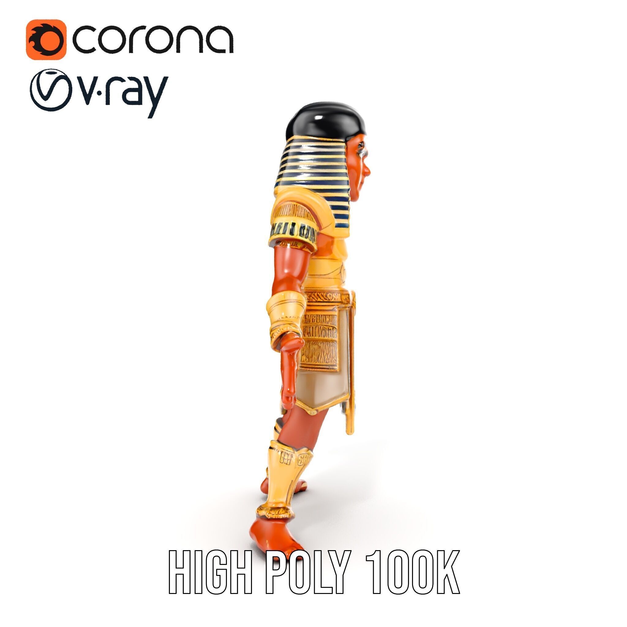 Ancient Egyptian Warrior Character Model Rigged and Animated Low-poly 3D model_29