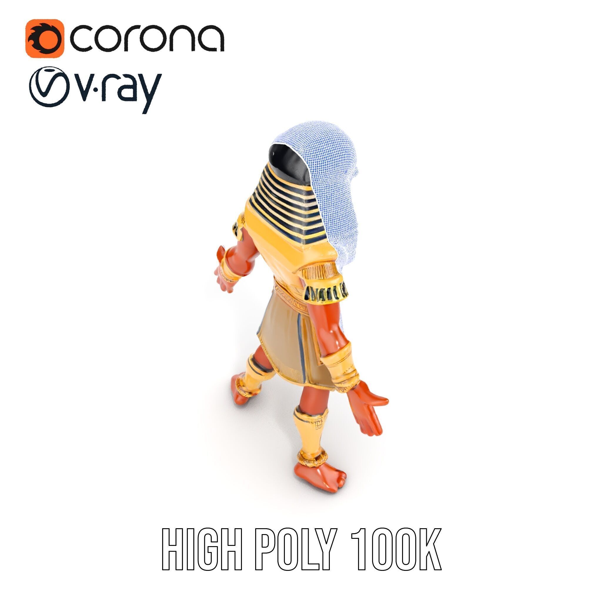 Ancient Egyptian Warrior Character Model Rigged and Animated Low-poly 3D model_35