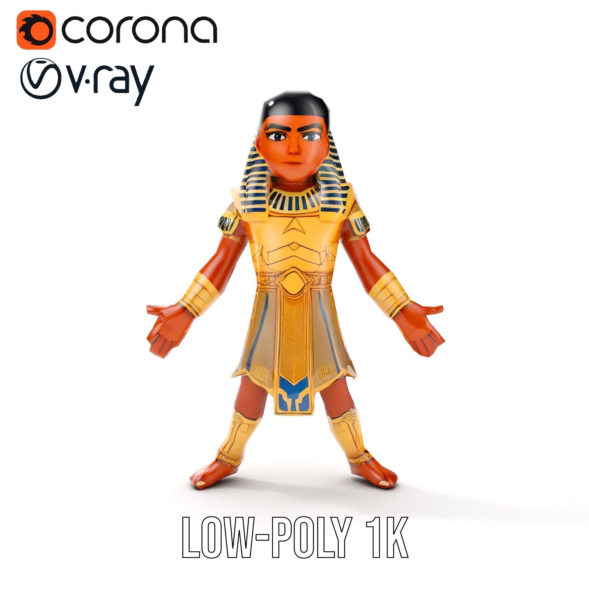 Ancient Egyptian Warrior Character Model Rigged and Animated Low-poly 3D model_21