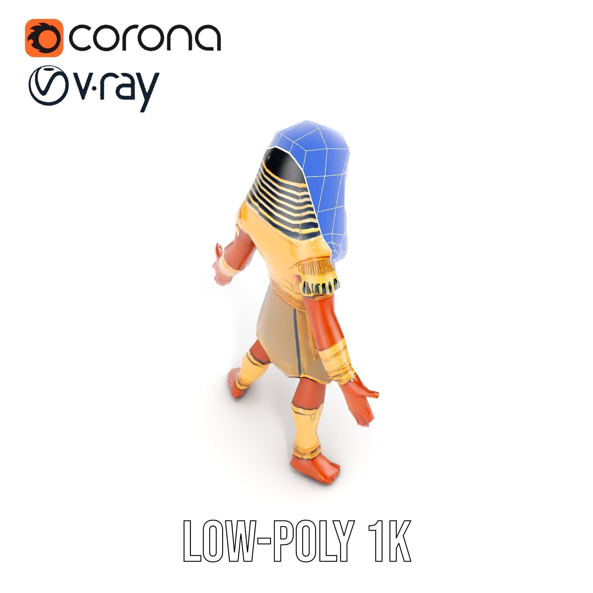 Ancient Egyptian Warrior Character Model Rigged and Animated Low-poly 3D model_31