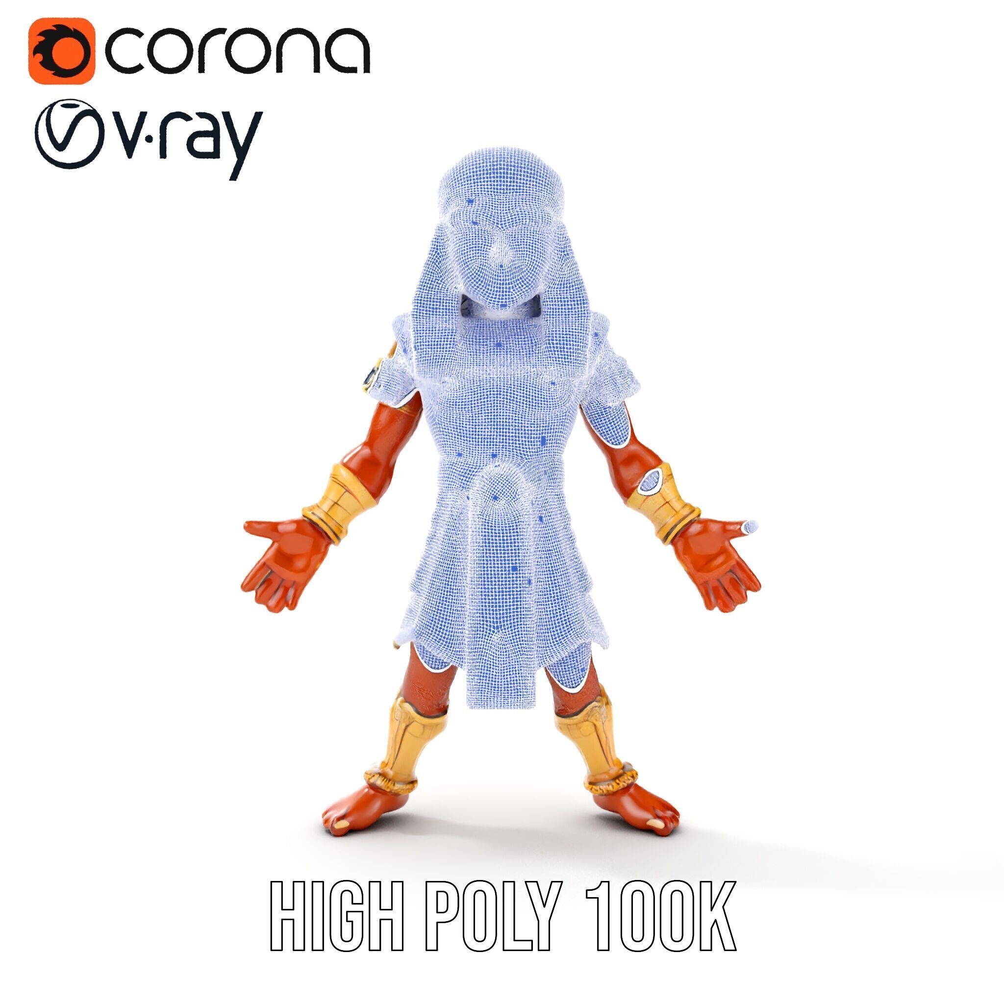 Ancient Egyptian Warrior Character Model Rigged and Animated Low-poly 3D model_39