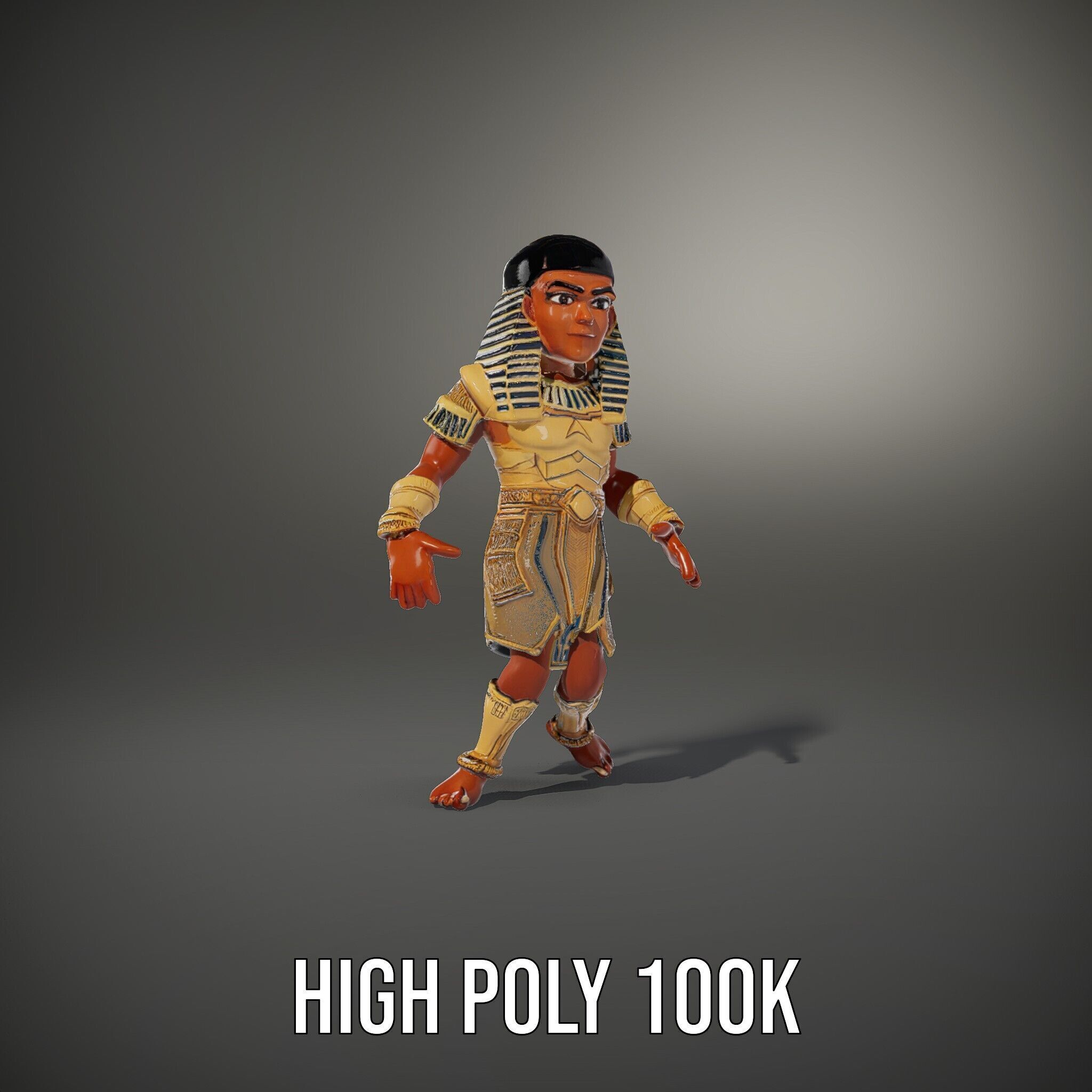 Ancient Egyptian Warrior Character Model Rigged and Animated Low-poly 3D model_8