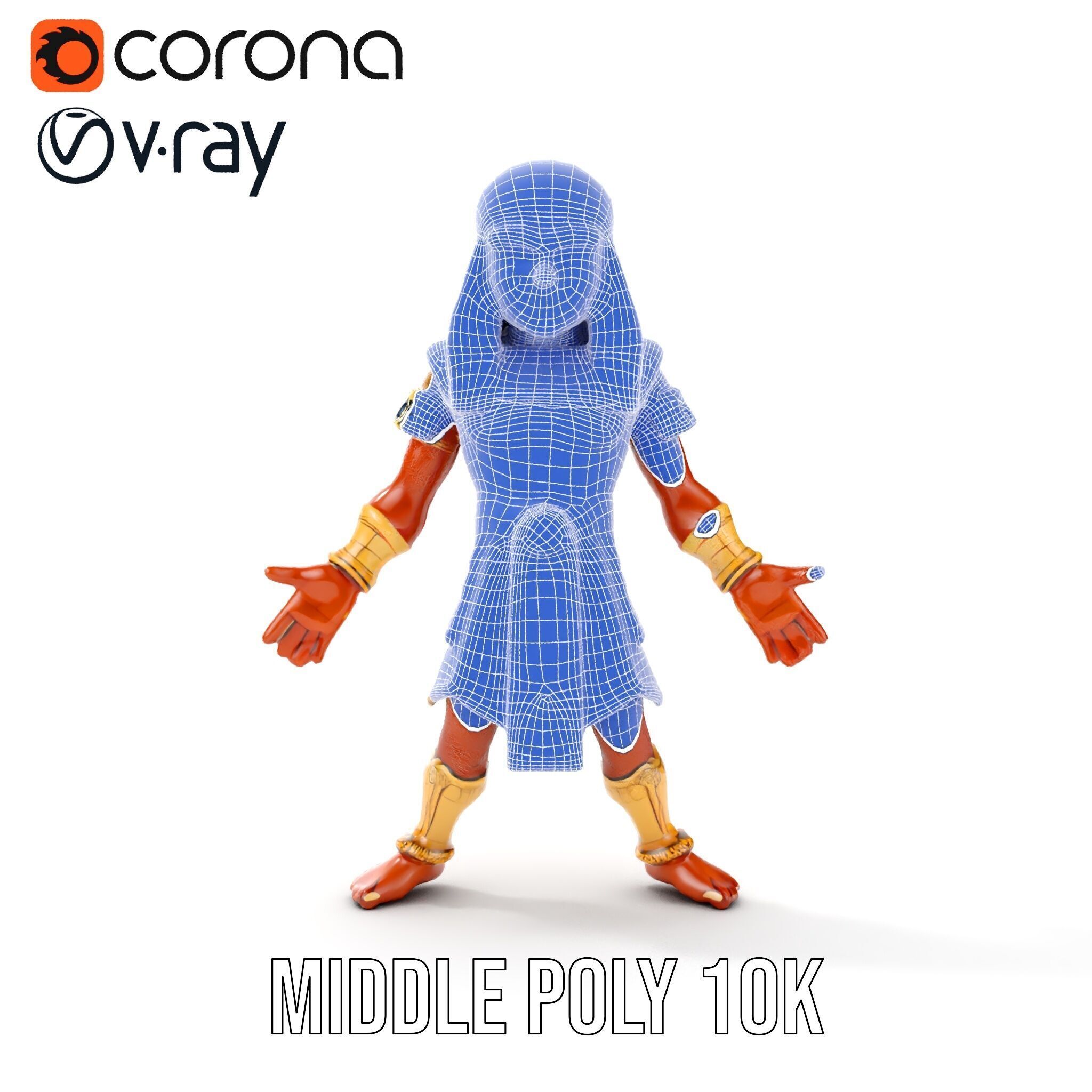 Ancient Egyptian Warrior Character Model Rigged and Animated Low-poly 3D model_36