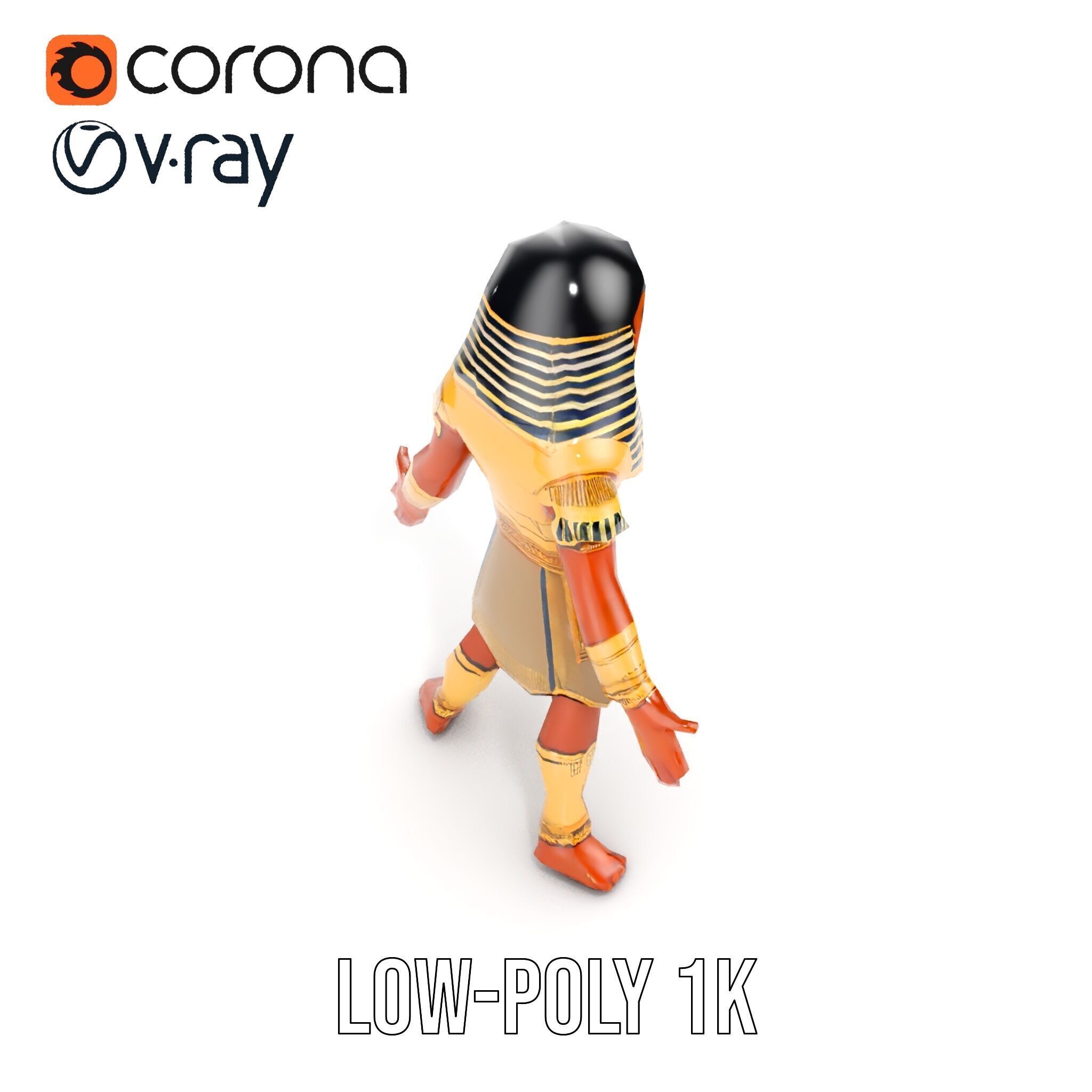 Ancient Egyptian Warrior Character Model Rigged and Animated Low-poly 3D model_10