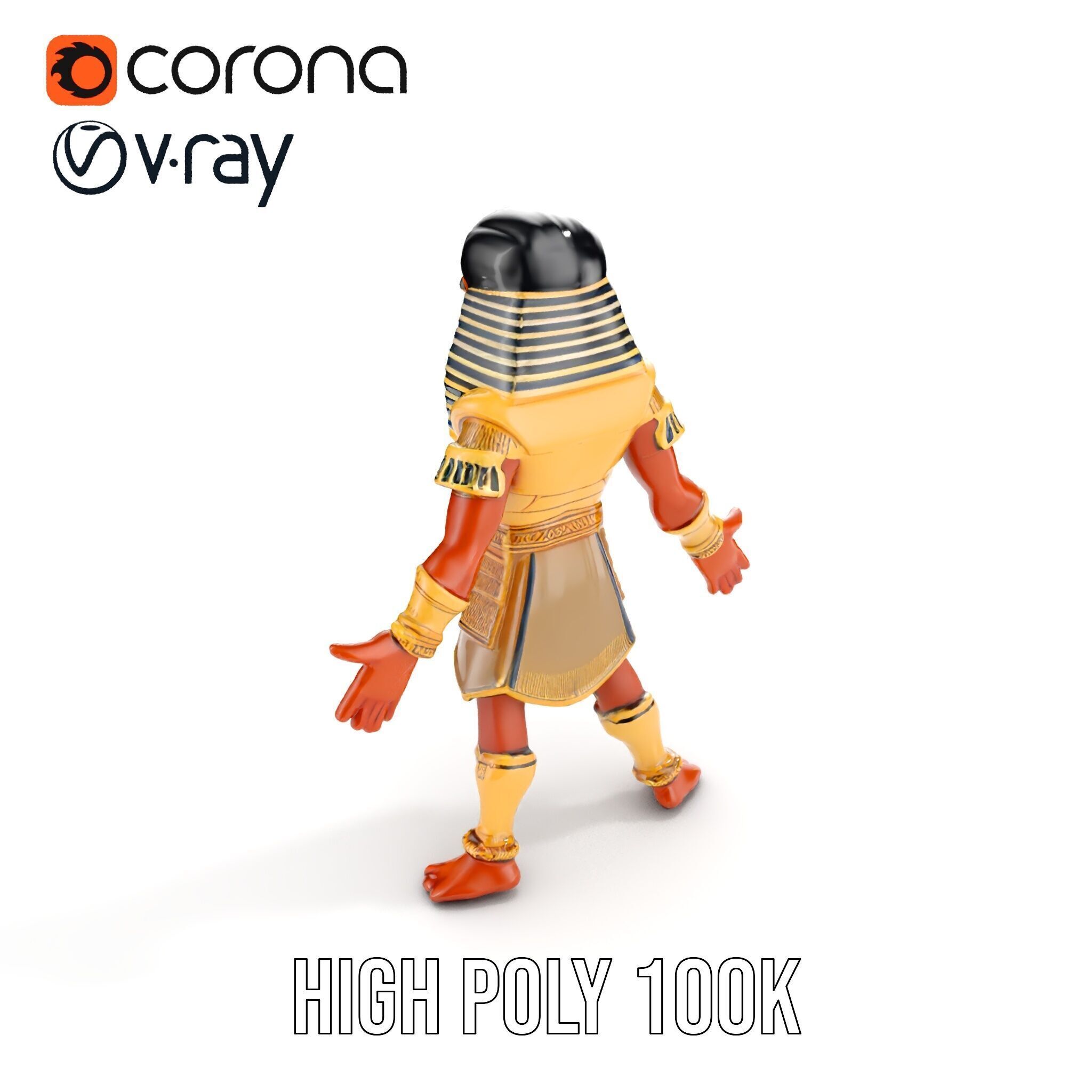 Ancient Egyptian Warrior Character Model Rigged and Animated Low-poly 3D model_24