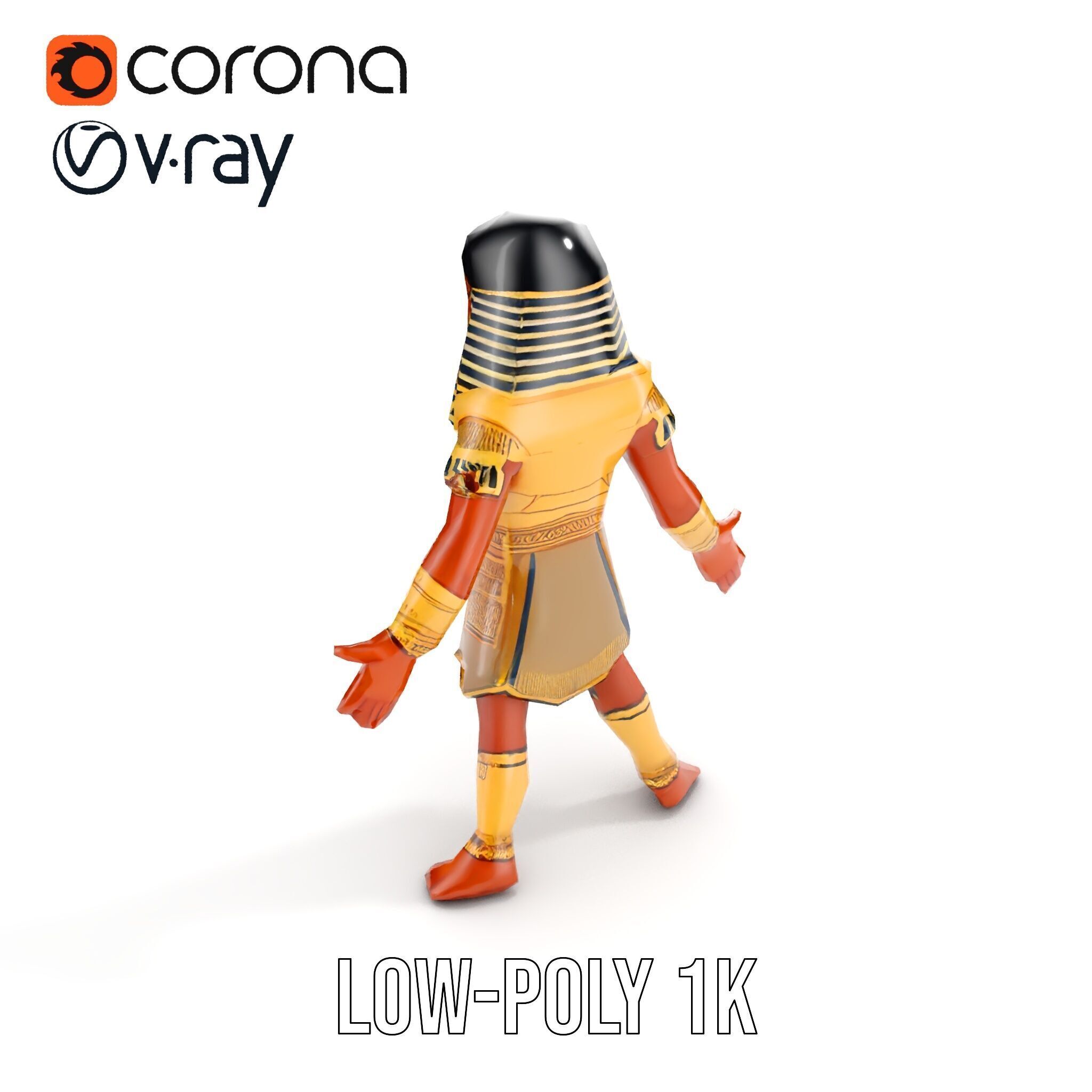 Ancient Egyptian Warrior Character Model Rigged and Animated Low-poly 3D model_16