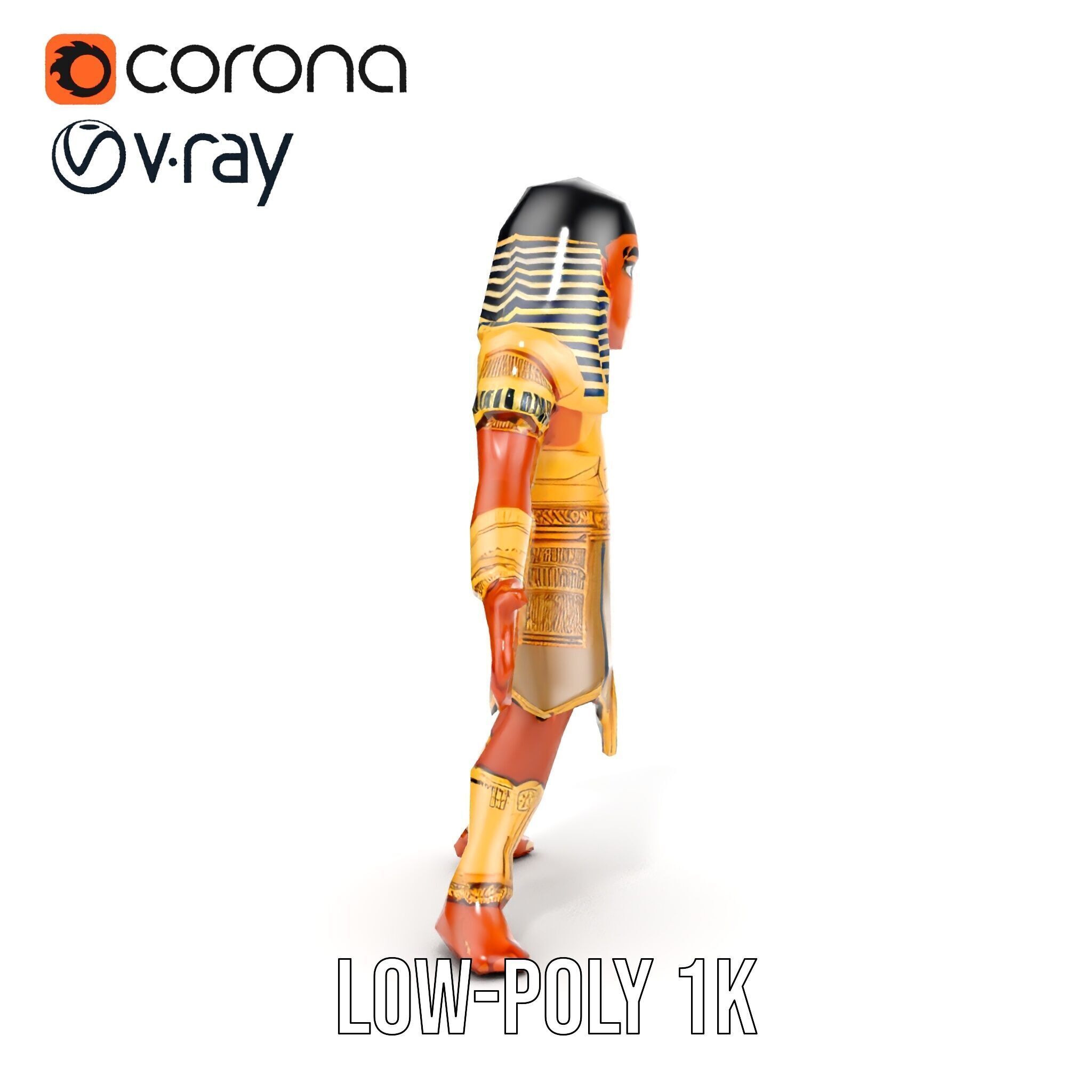 Ancient Egyptian Warrior Character Model Rigged and Animated Low-poly 3D model_7