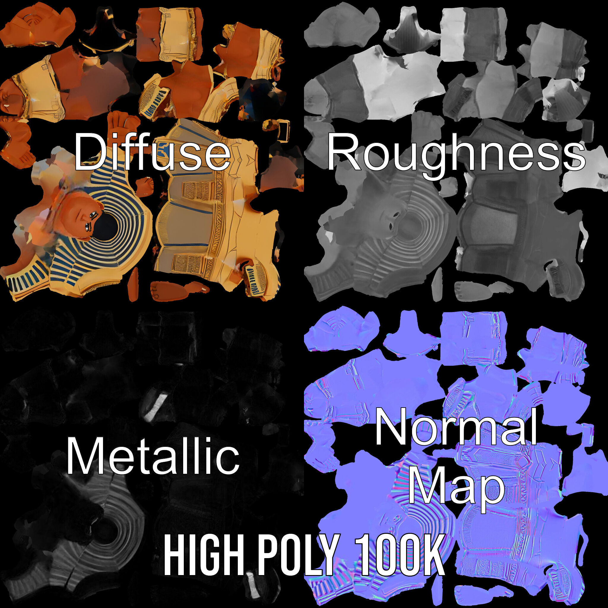 Ancient Egyptian Warrior Character Model Rigged and Animated Low-poly 3D model_3