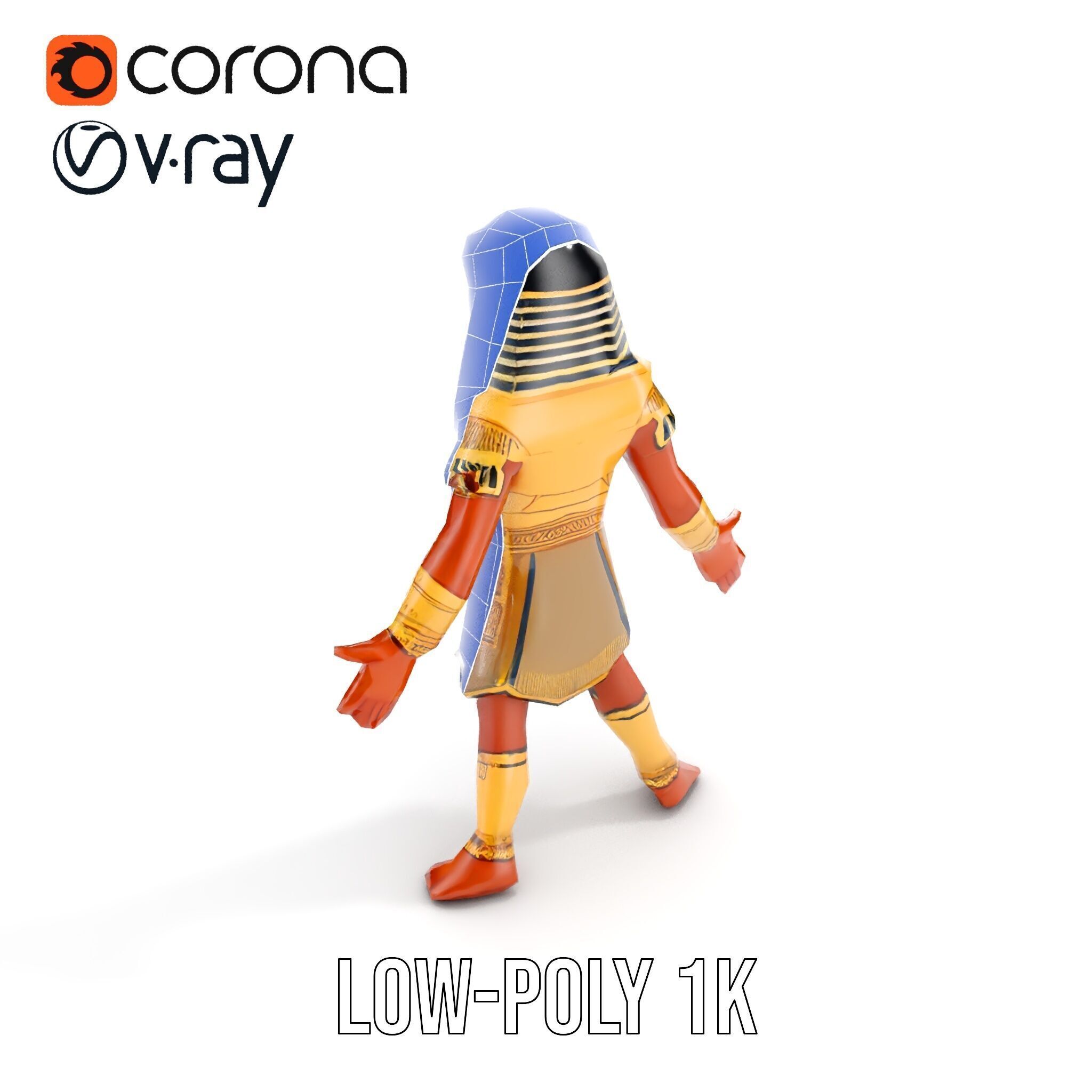 Ancient Egyptian Warrior Character Model Rigged and Animated Low-poly 3D model_26