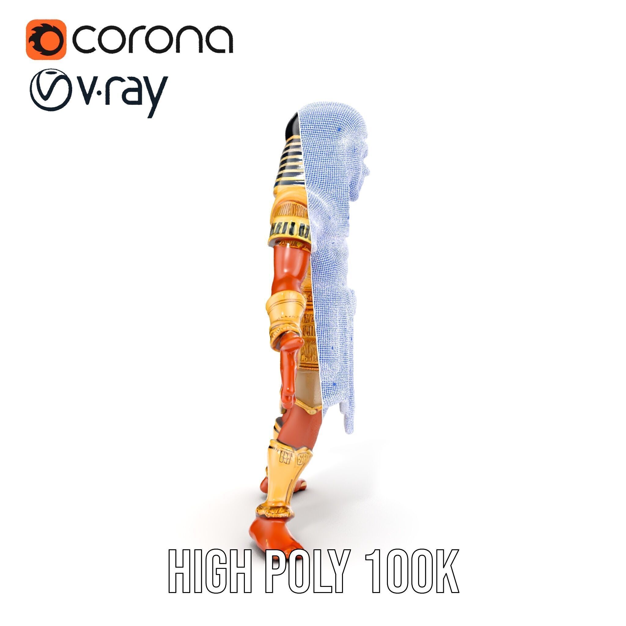 Ancient Egyptian Warrior Character Model Rigged and Animated Low-poly 3D model_40