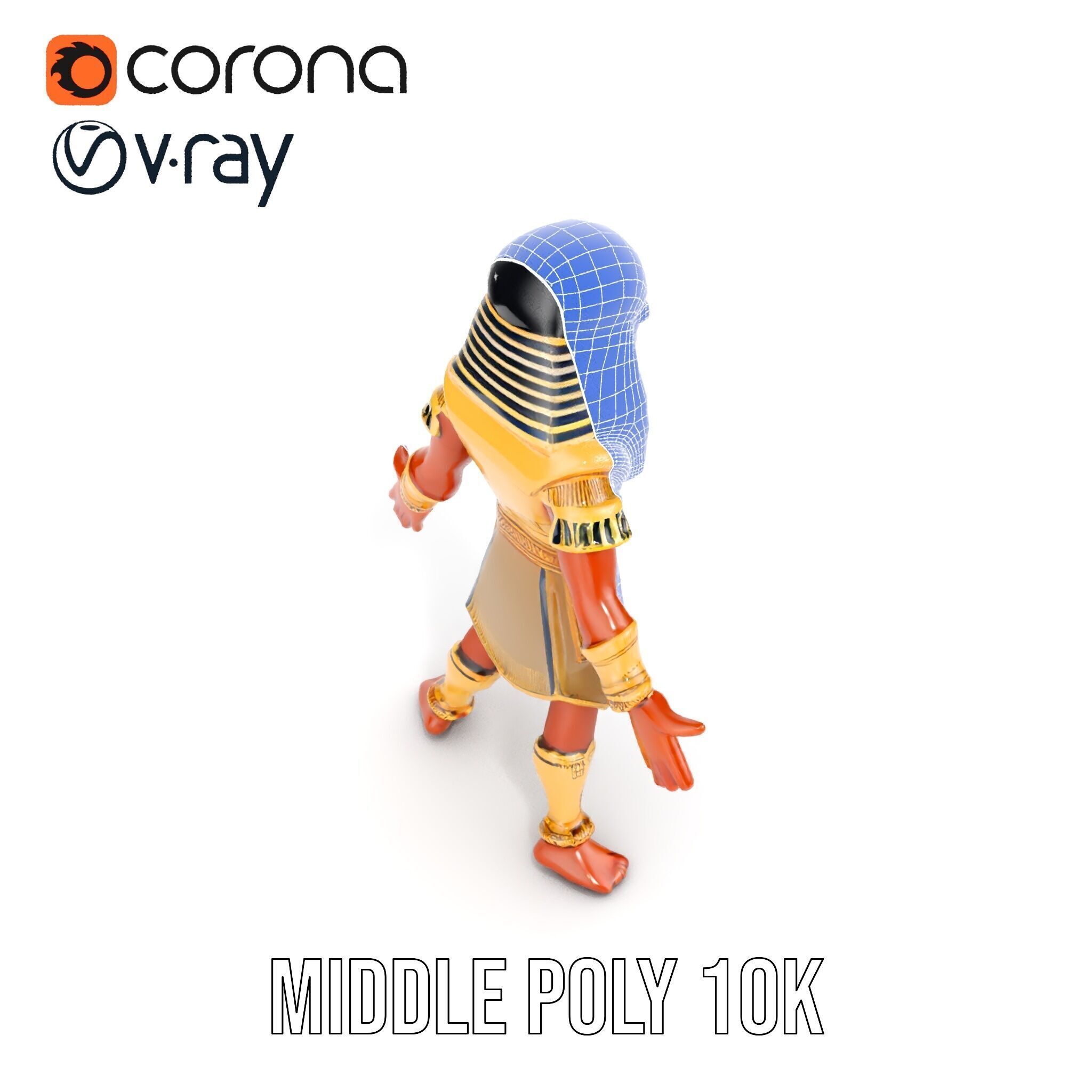 Ancient Egyptian Warrior Character Model Rigged and Animated Low-poly 3D model_33