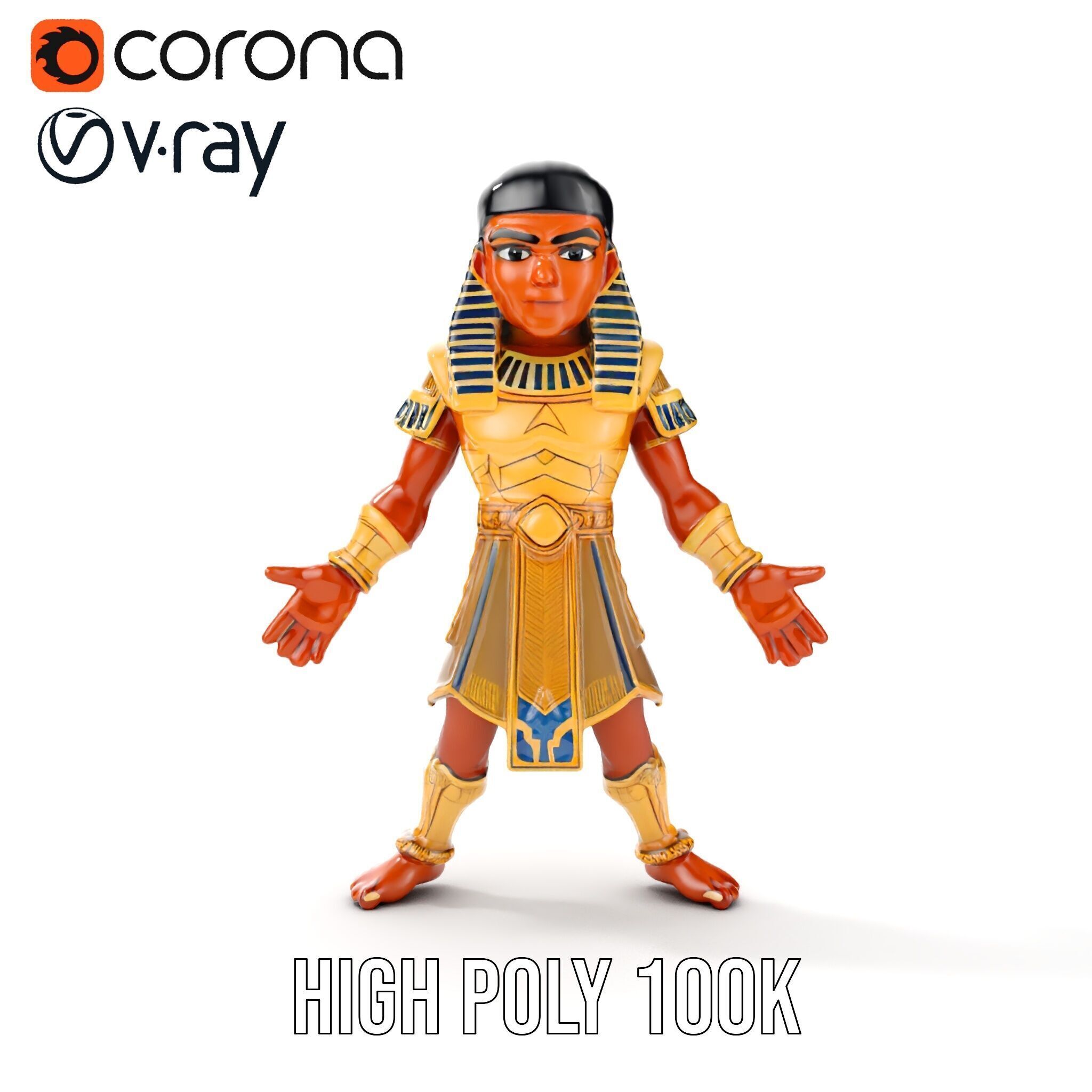 Ancient Egyptian Warrior Character Model Rigged and Animated Low-poly 3D model_19