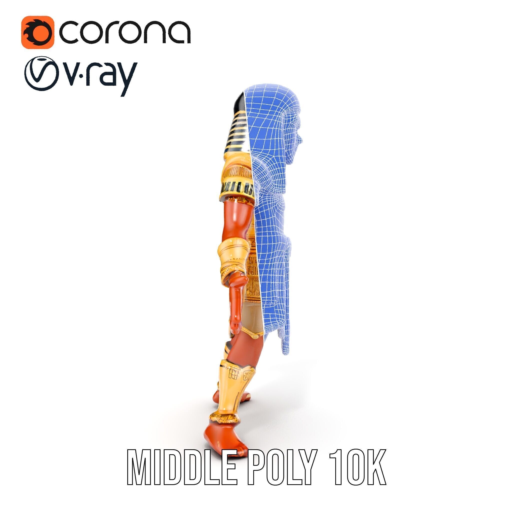 Ancient Egyptian Warrior Character Model Rigged and Animated Low-poly 3D model_30