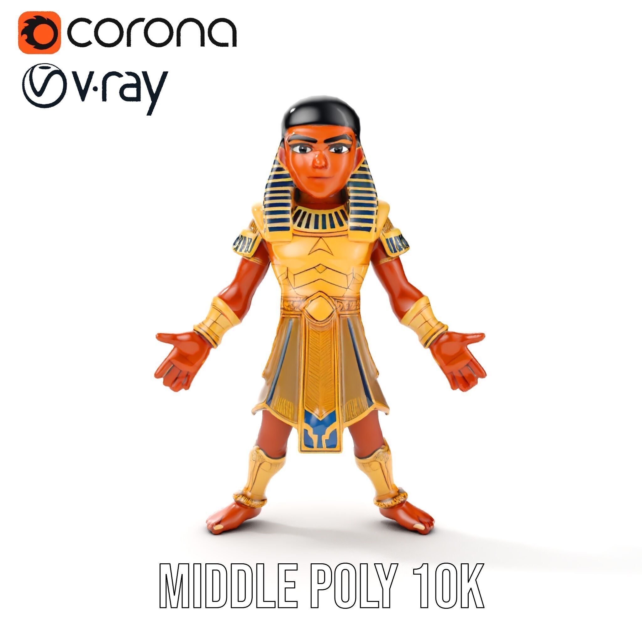 Ancient Egyptian Warrior Character Model Rigged and Animated Low-poly 3D model_25