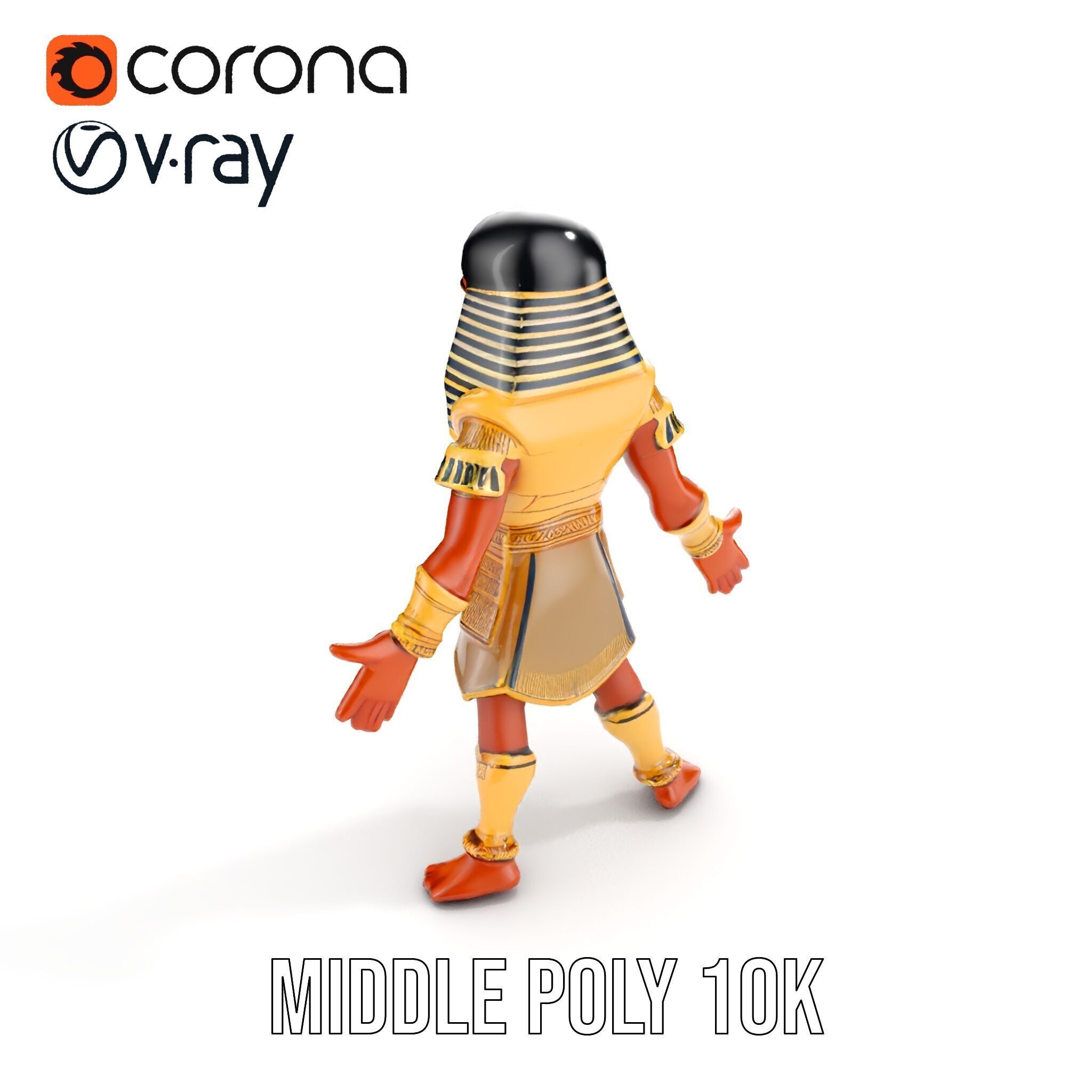 Ancient Egyptian Warrior Character Model Rigged and Animated Low-poly 3D model_15