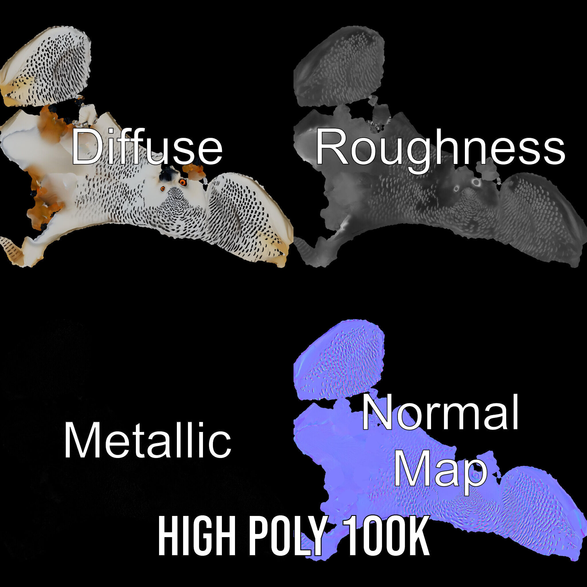 Snowy Owl Model Pack with Detailed Textures and LOD Low-poly 3D model_4