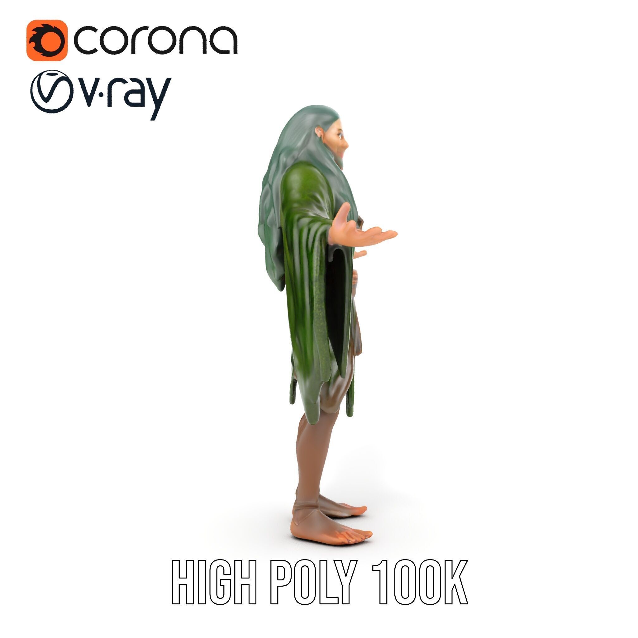 Green Forest Mage Character  Rigged and Animated D Model with... Low-poly 3D model_32
