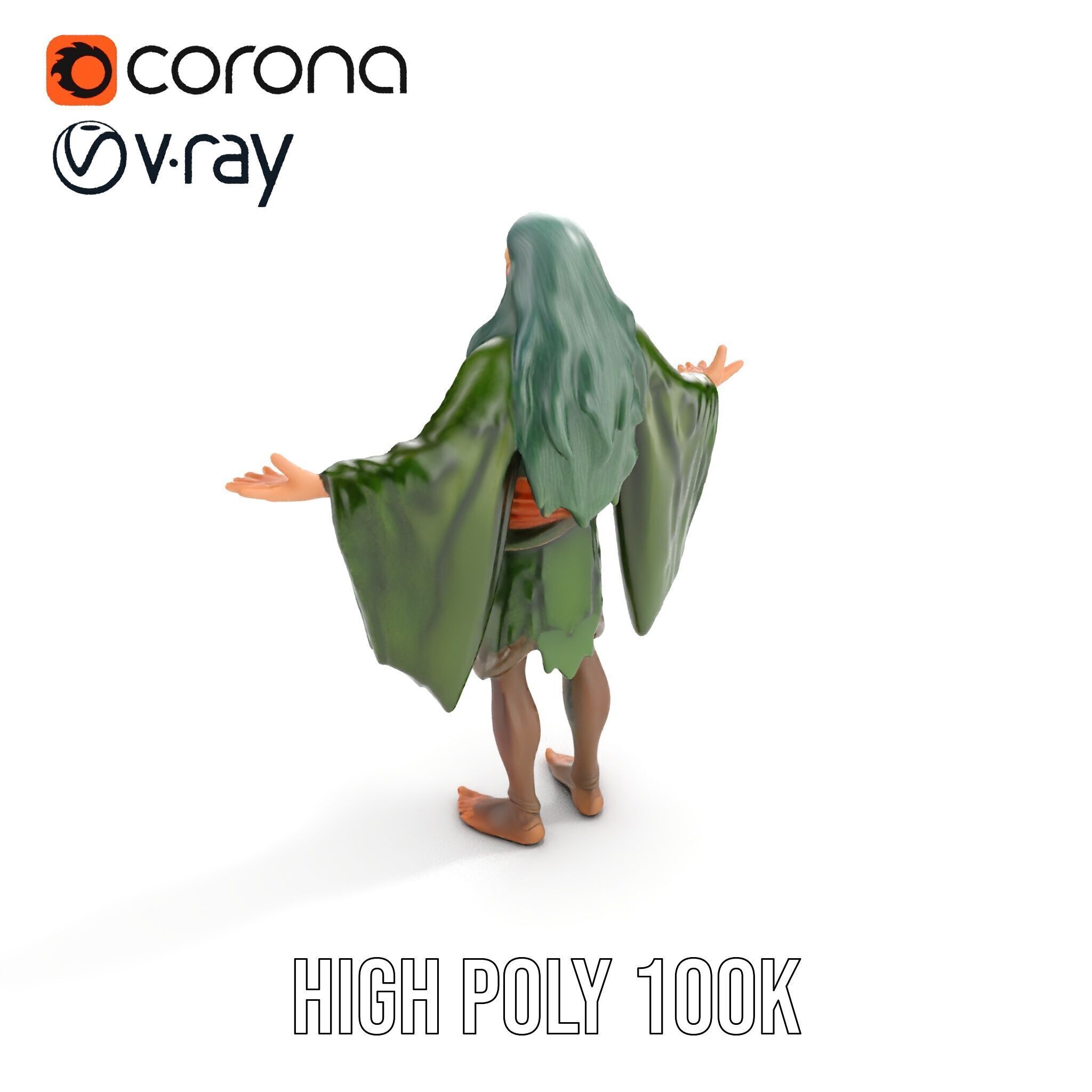 Green Forest Mage Character  Rigged and Animated D Model with... Low-poly 3D model_19