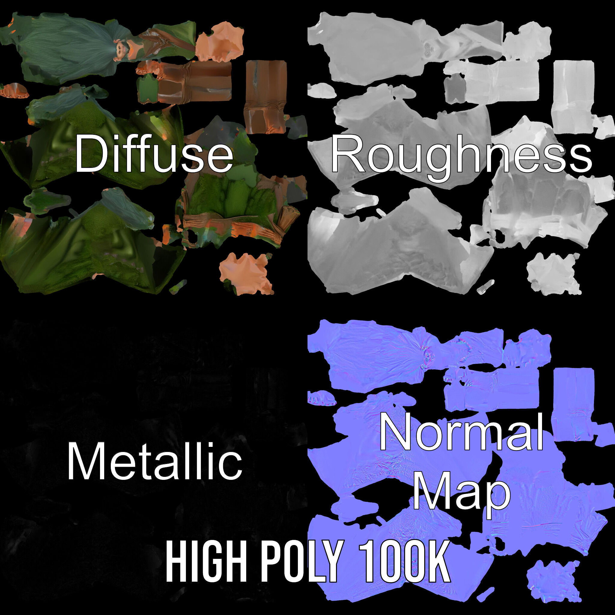 Green Forest Mage Character  Rigged and Animated D Model with... Low-poly 3D model_3