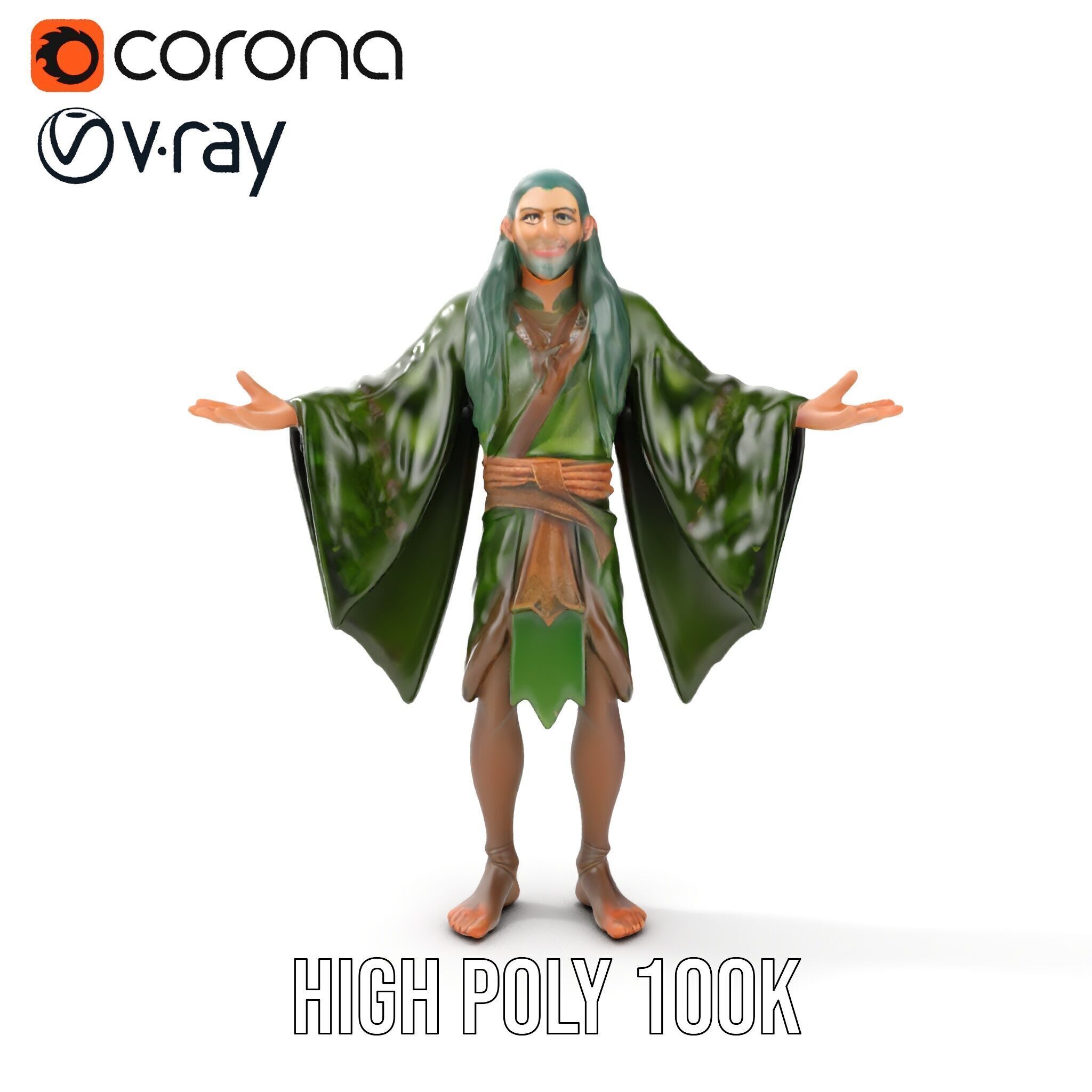Green Forest Mage Character  Rigged and Animated D Model with... Low-poly 3D model_22