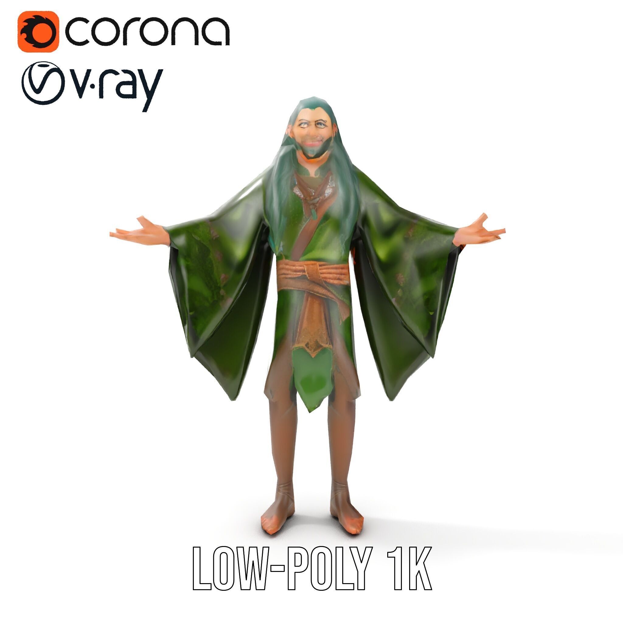 Green Forest Mage Character  Rigged and Animated D Model with... Low-poly 3D model_10