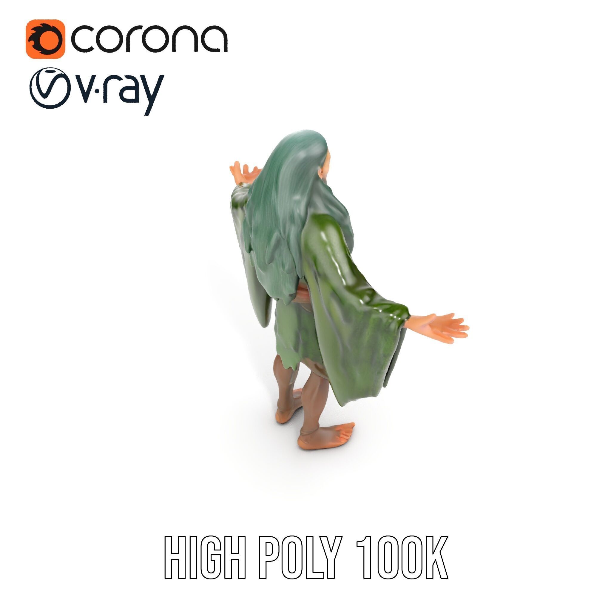 Green Forest Mage Character  Rigged and Animated D Model with... Low-poly 3D model_29
