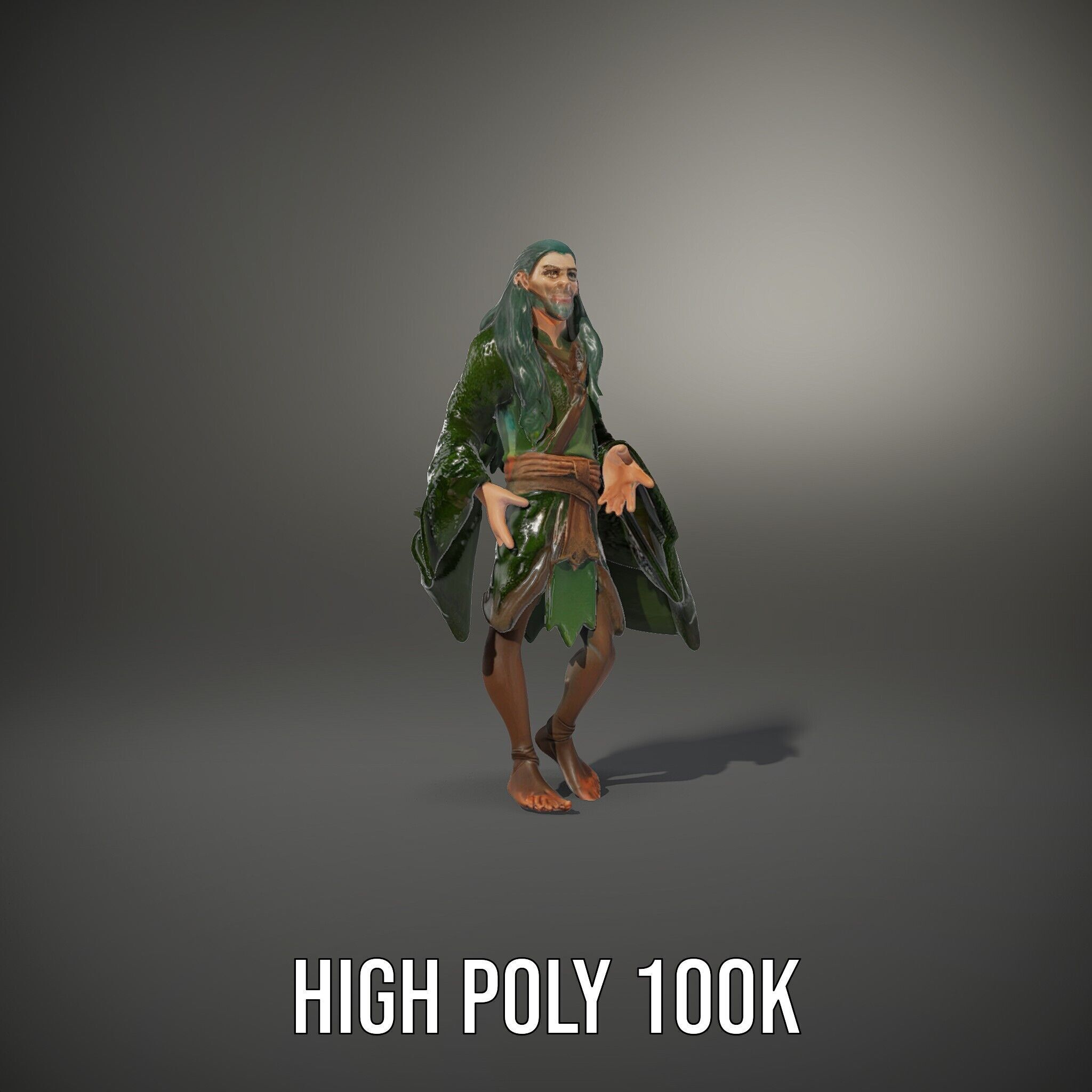 Green Forest Mage Character  Rigged and Animated D Model with... Low-poly 3D model_14