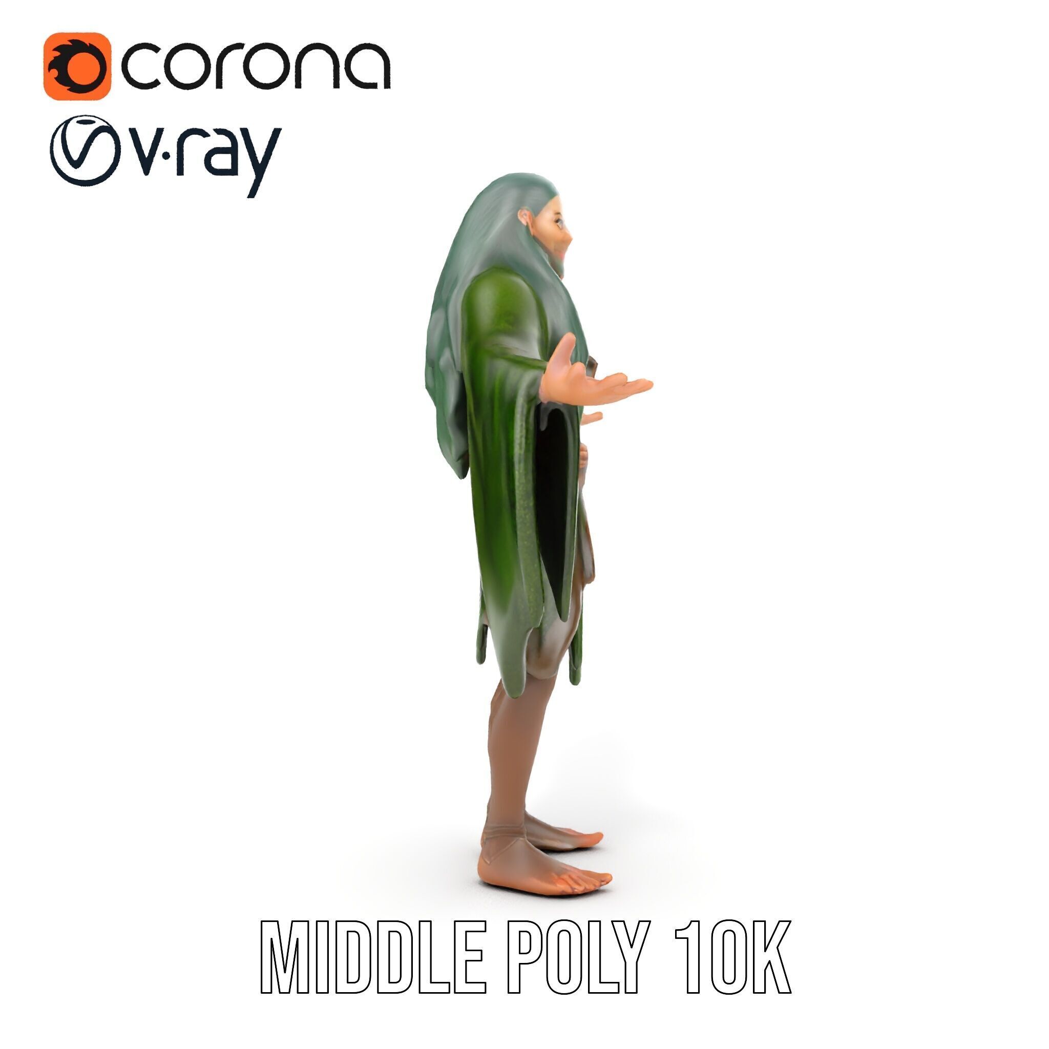 Green Forest Mage Character  Rigged and Animated D Model with... Low-poly 3D model_27