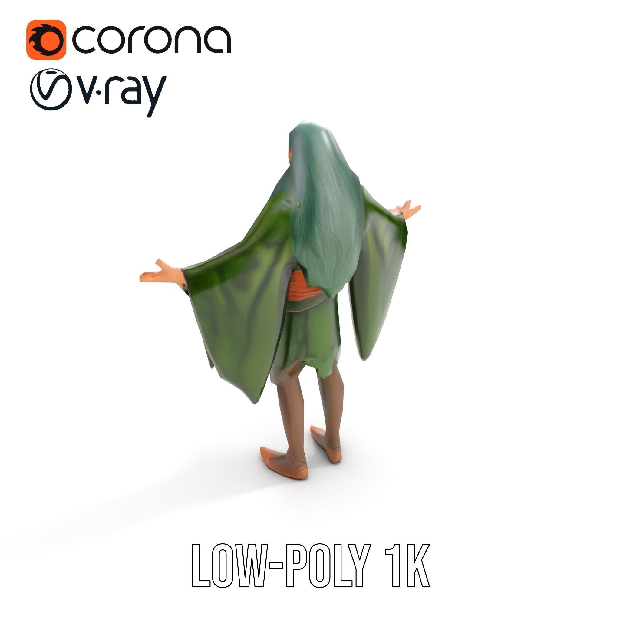 Green Forest Mage Character  Rigged and Animated D Model with... Low-poly 3D model_7