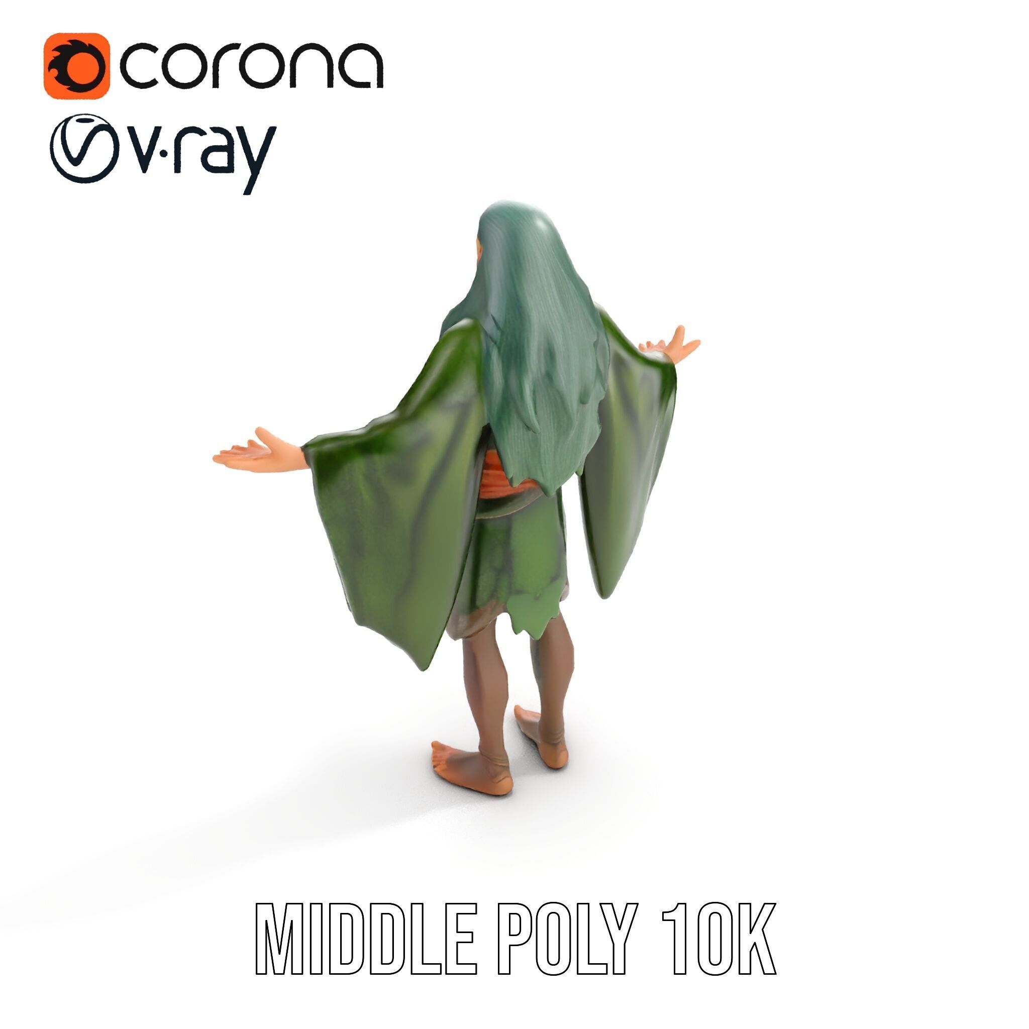 Green Forest Mage Character  Rigged and Animated D Model with... Low-poly 3D model_12