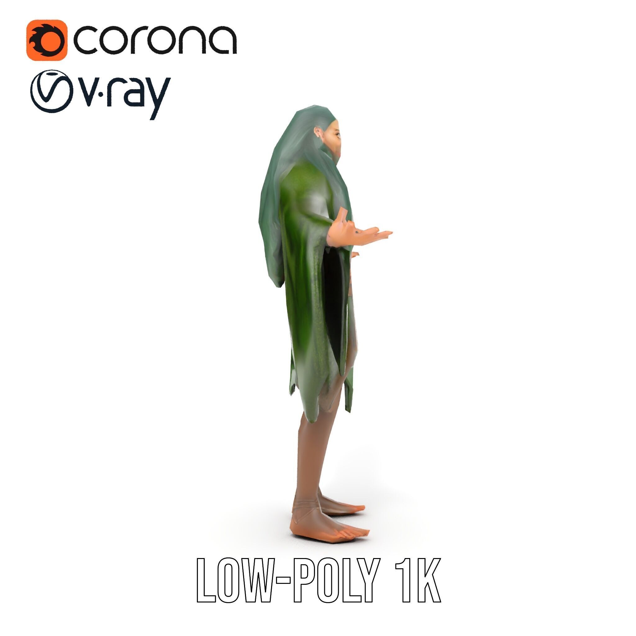 Green Forest Mage Character  Rigged and Animated D Model with... Low-poly 3D model_13