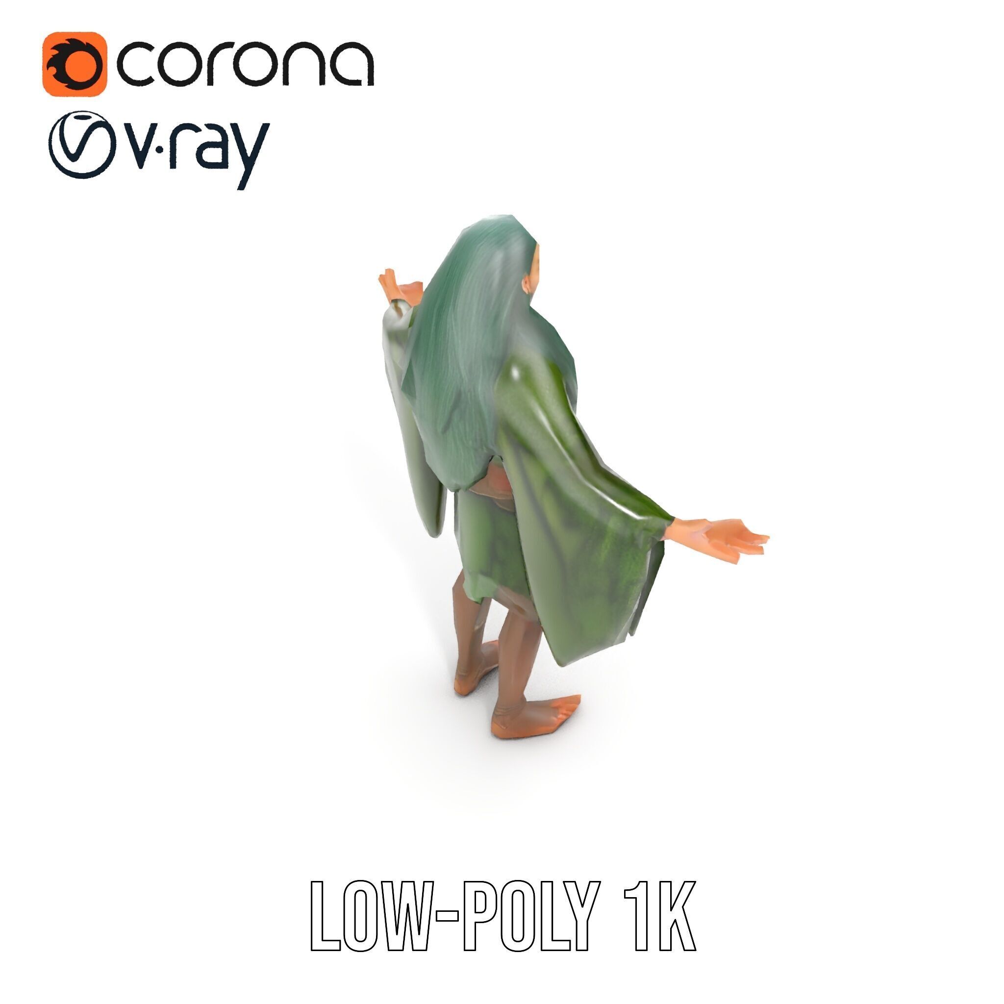 Green Forest Mage Character  Rigged and Animated D Model with... Low-poly 3D model_16