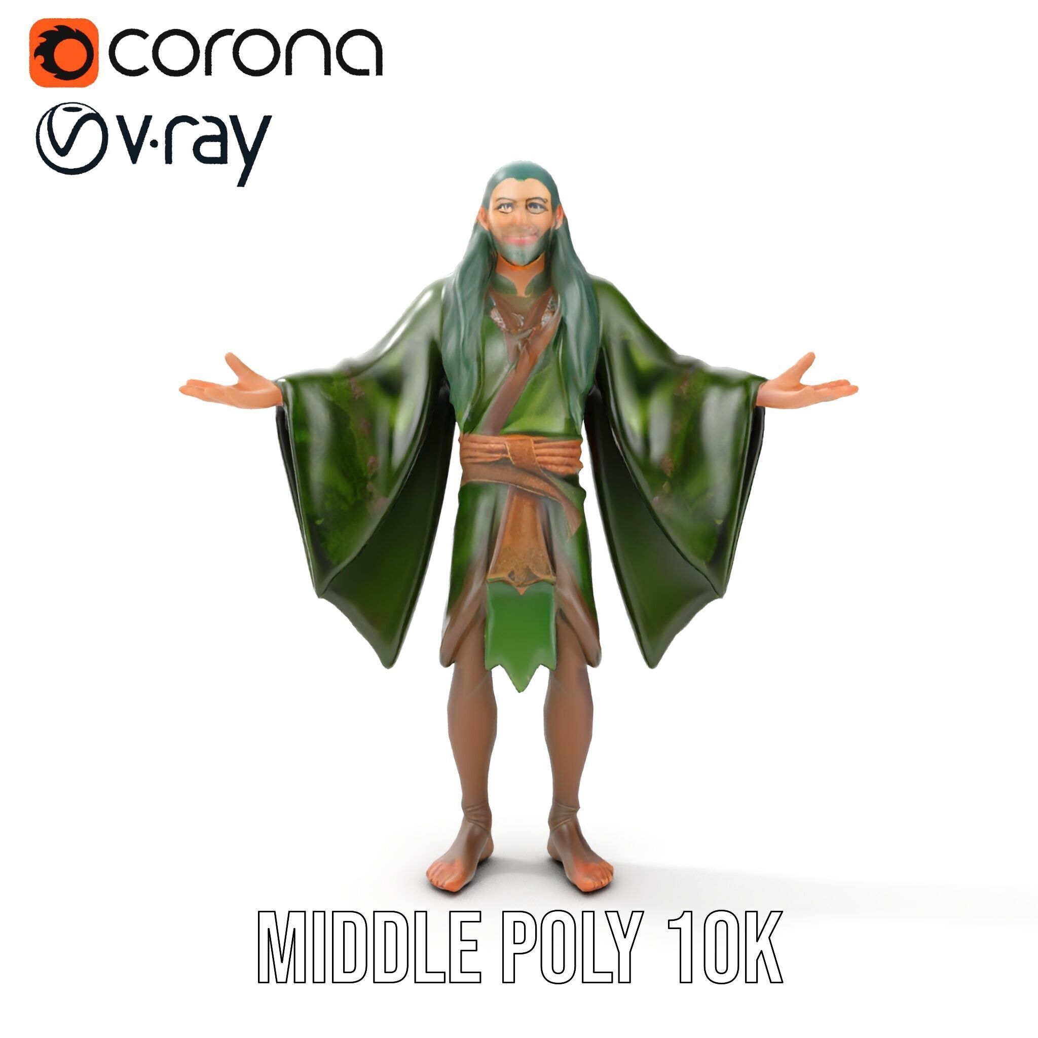 Green Forest Mage Character  Rigged and Animated D Model with... Low-poly 3D model_23