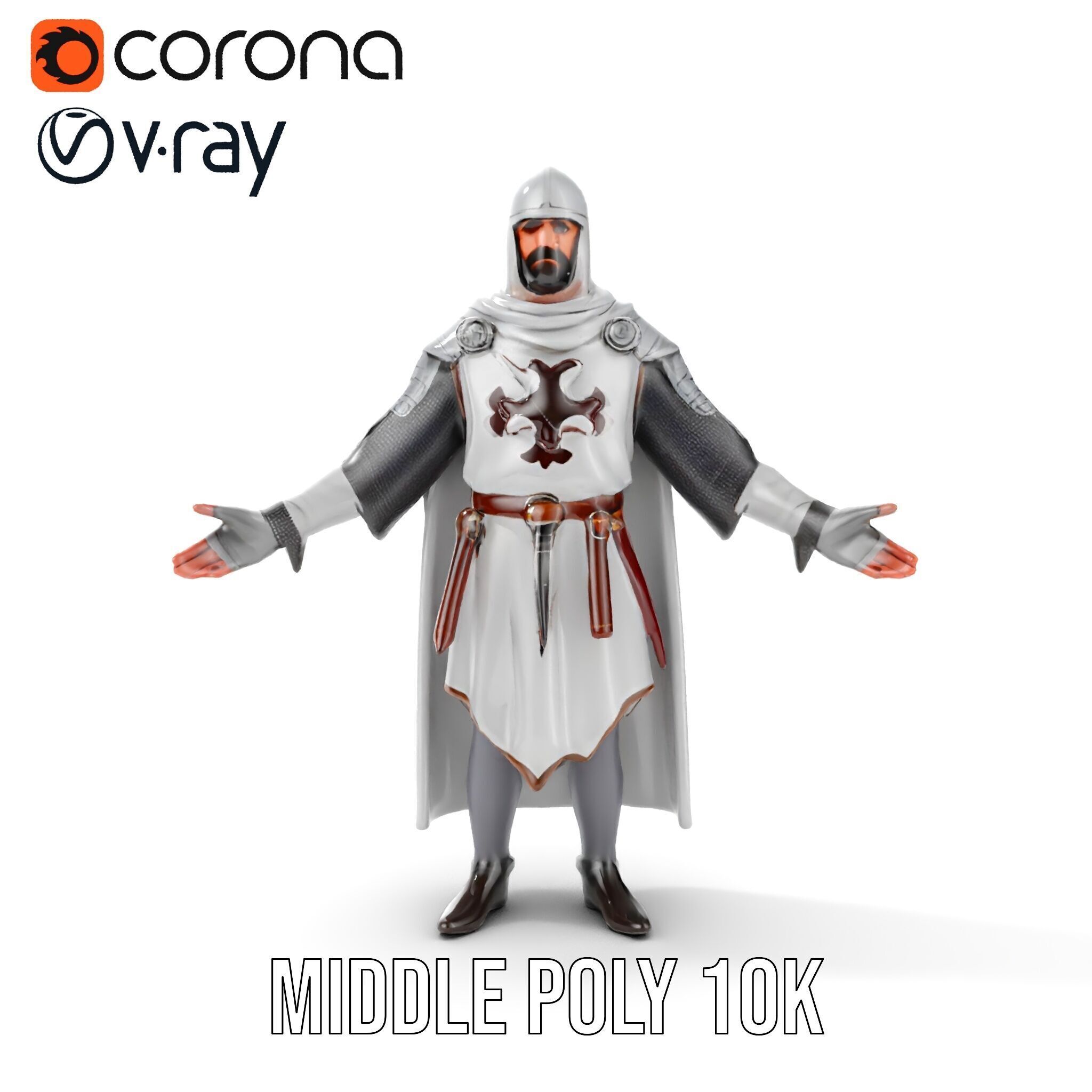 Medieval Knight Character Model Rigged and Animated Low-poly 3D model_20