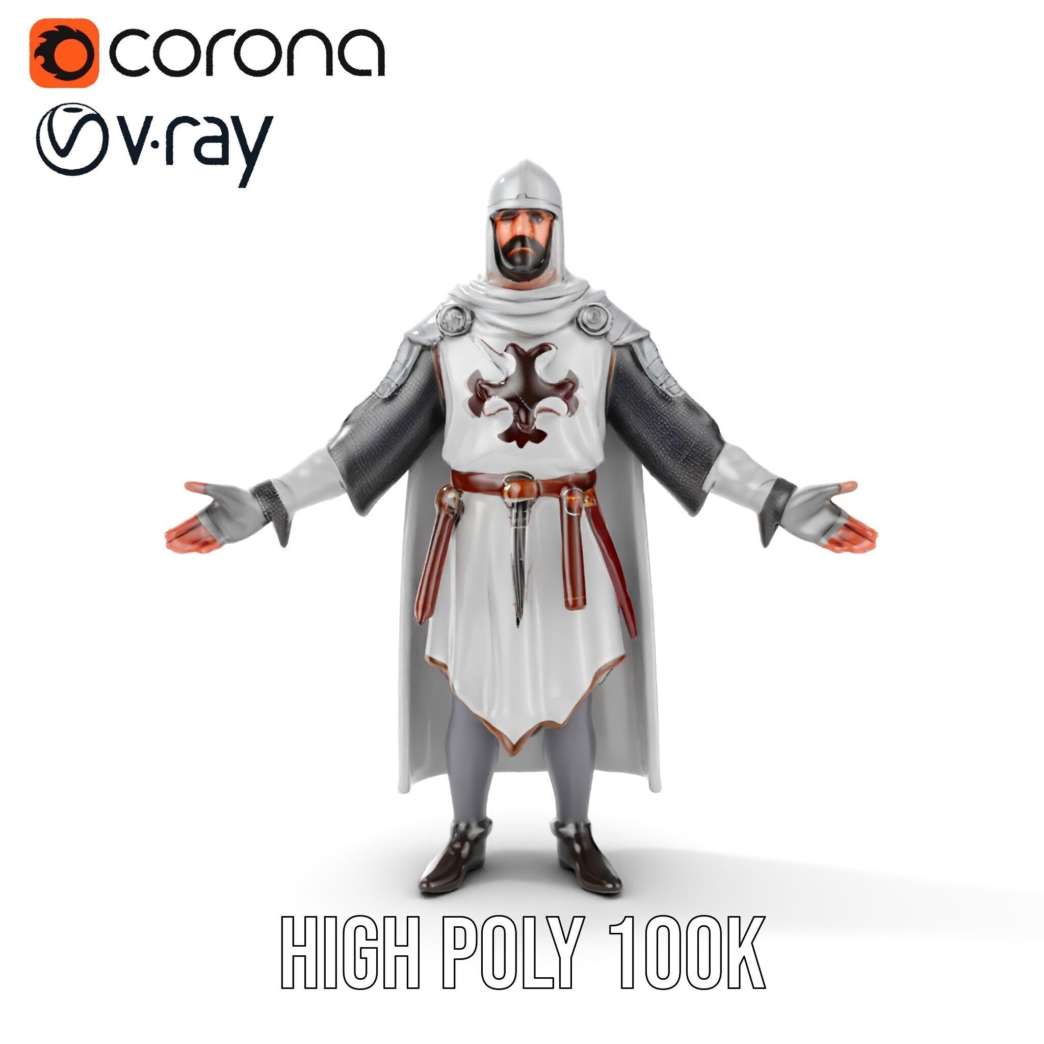 Medieval Knight Character Model Rigged and Animated Low-poly 3D model_22