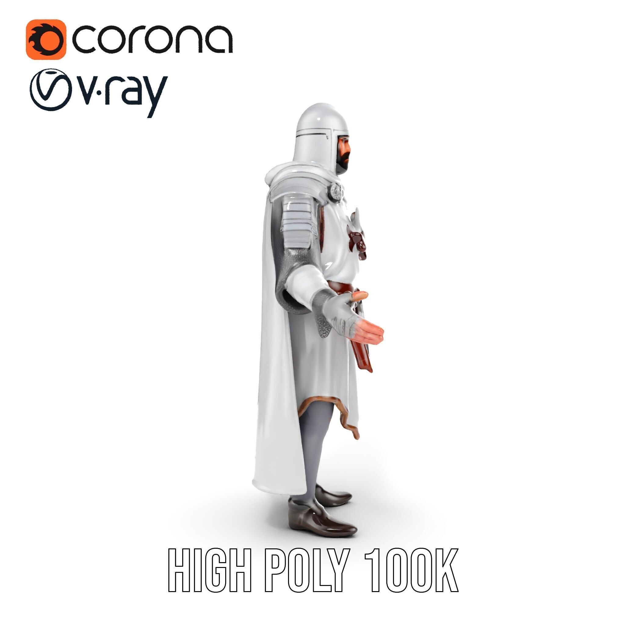 Medieval Knight Character Model Rigged and Animated Low-poly 3D model_25