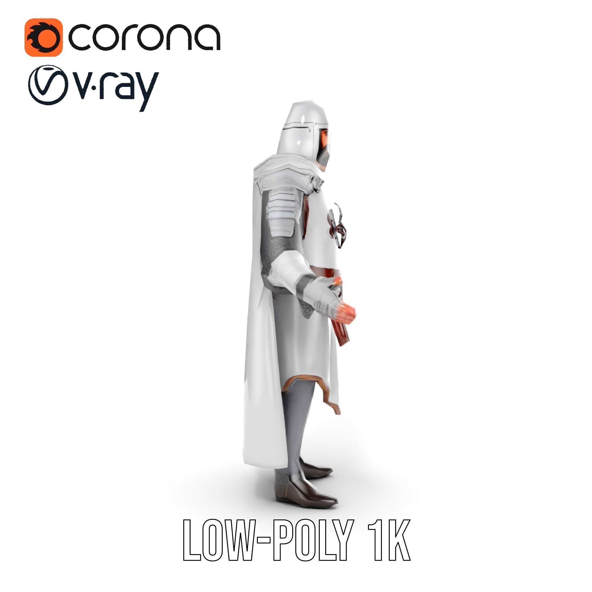 Medieval Knight Character Model Rigged and Animated Low-poly 3D model_14