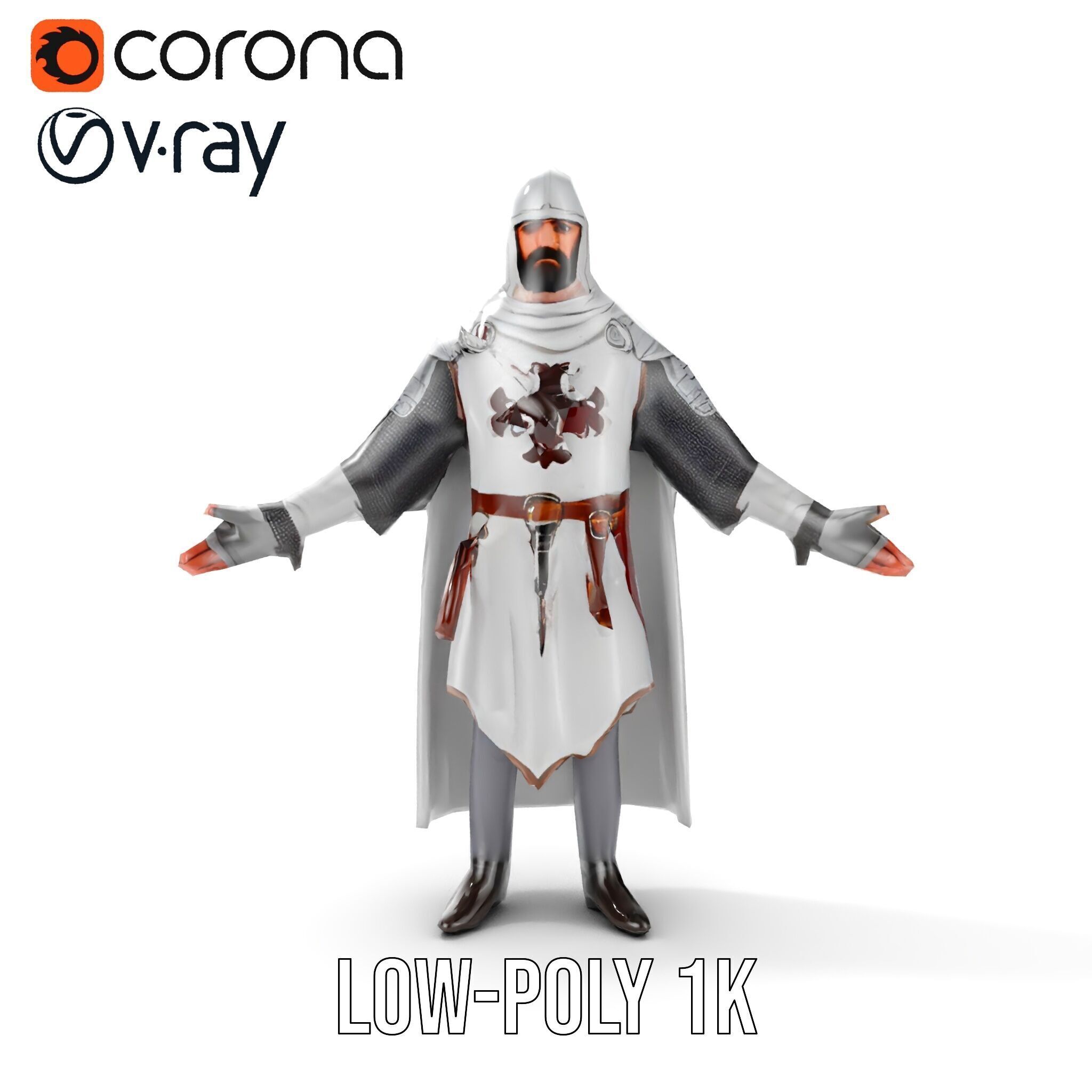 Medieval Knight Character Model Rigged and Animated Low-poly 3D model_21