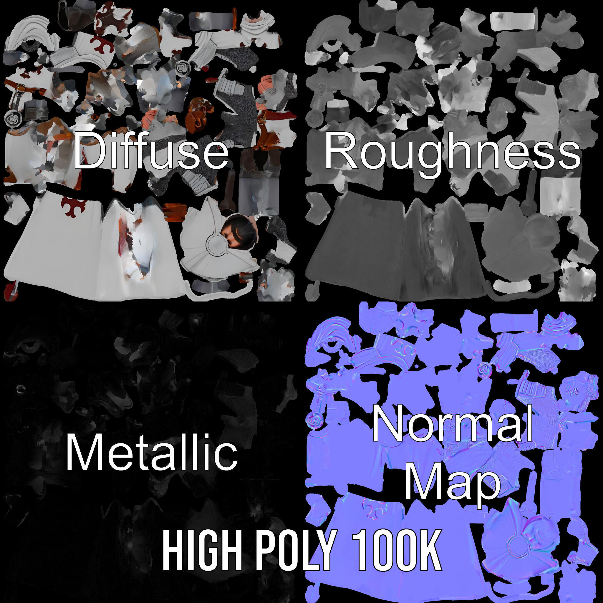 Medieval Knight Character Model Rigged and Animated Low-poly 3D model_4