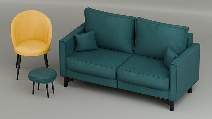Couch with chair and stool 3D model