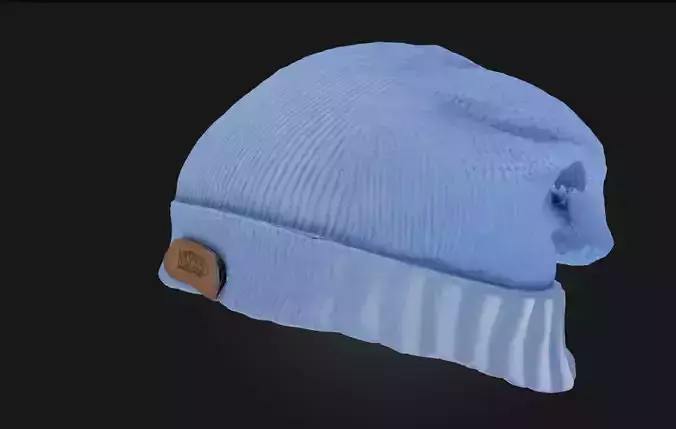 Blue Knit Cap Cozy Winter Headwear Model