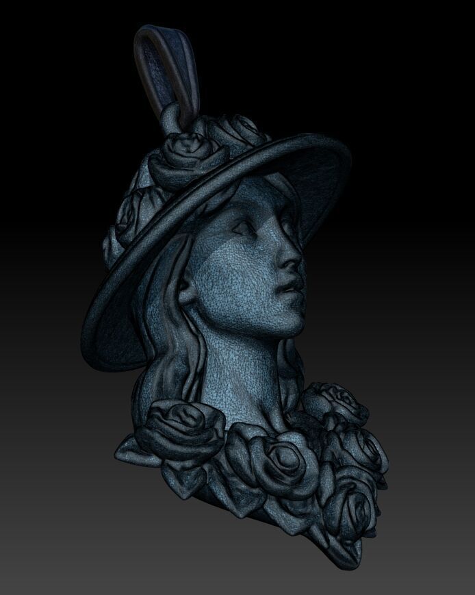 Girl in a Flower Hat 3D print model_2