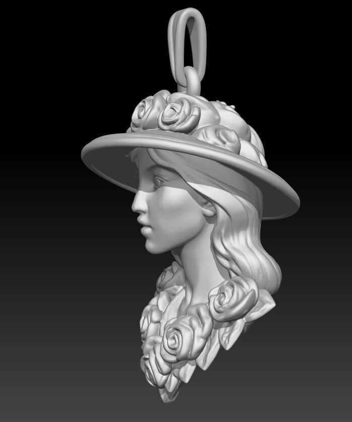Girl in a Flower Hat 3D print model_6